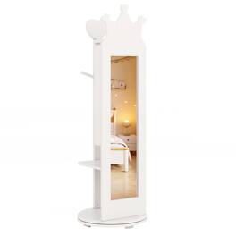 Gymax - Kids Jewelry Cabinet Standing Children Jewelry Organizer w/ Full-Length Mirror - White