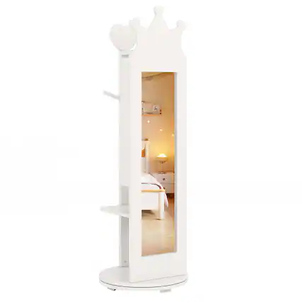 Front. Gymax - Gymax Kids Jewelry Cabinet Standing Children Jewelry Organizer w/ Full-Length Mirror White - White.