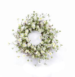 BreeBe - White Daisy Floral Wreath 23"D - Yellow, White, Green