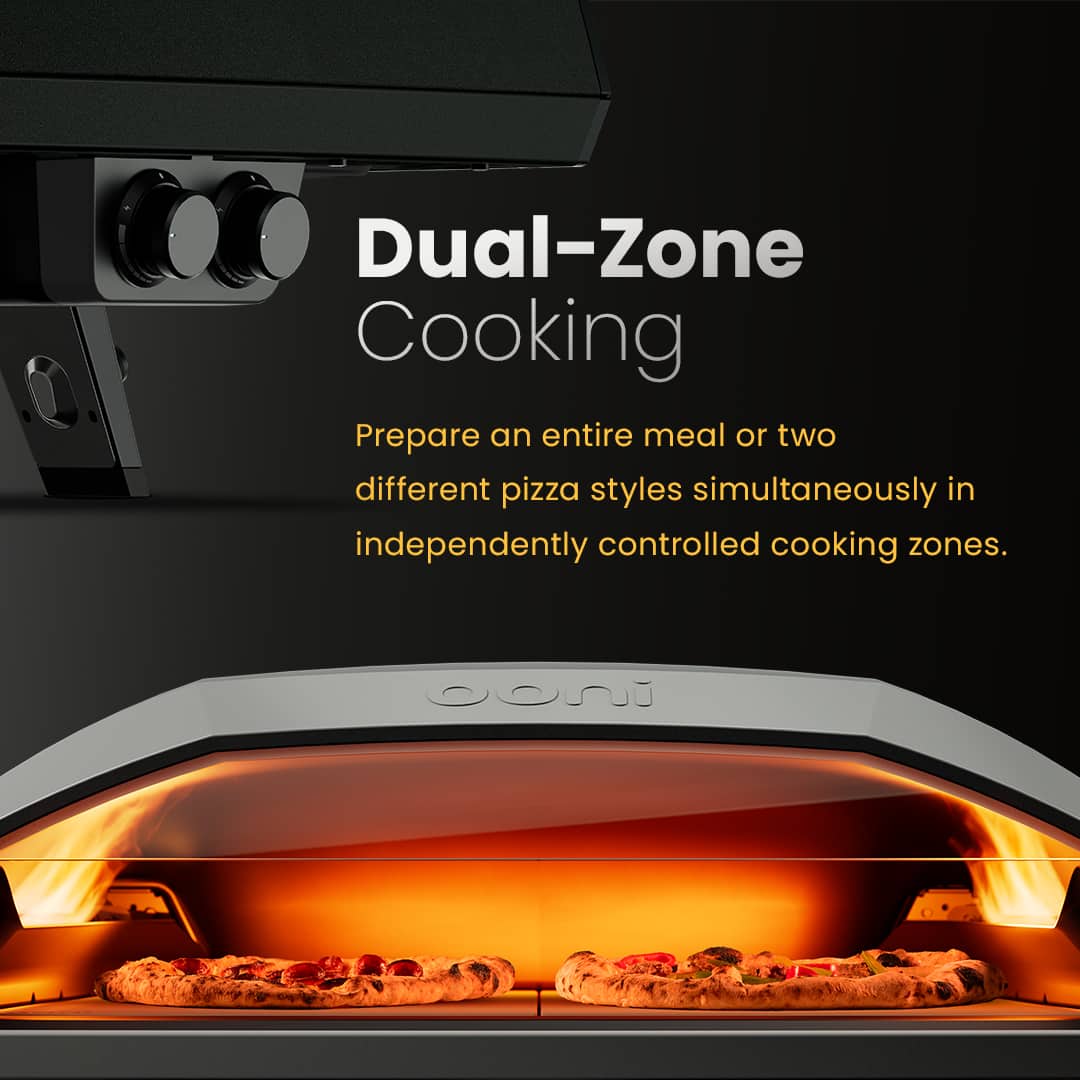 Dual-Zone Cooking: Prepare an entire meal or two different pizza styles simultaneously in independently controlled cooking zones.