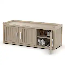 Yardgrace - Outdoor Shoe Storage Cabinet, Waterproof UV-Resistant Entryway Storage Bench Indoor Outdoor - Brown with 3 Barn Doors