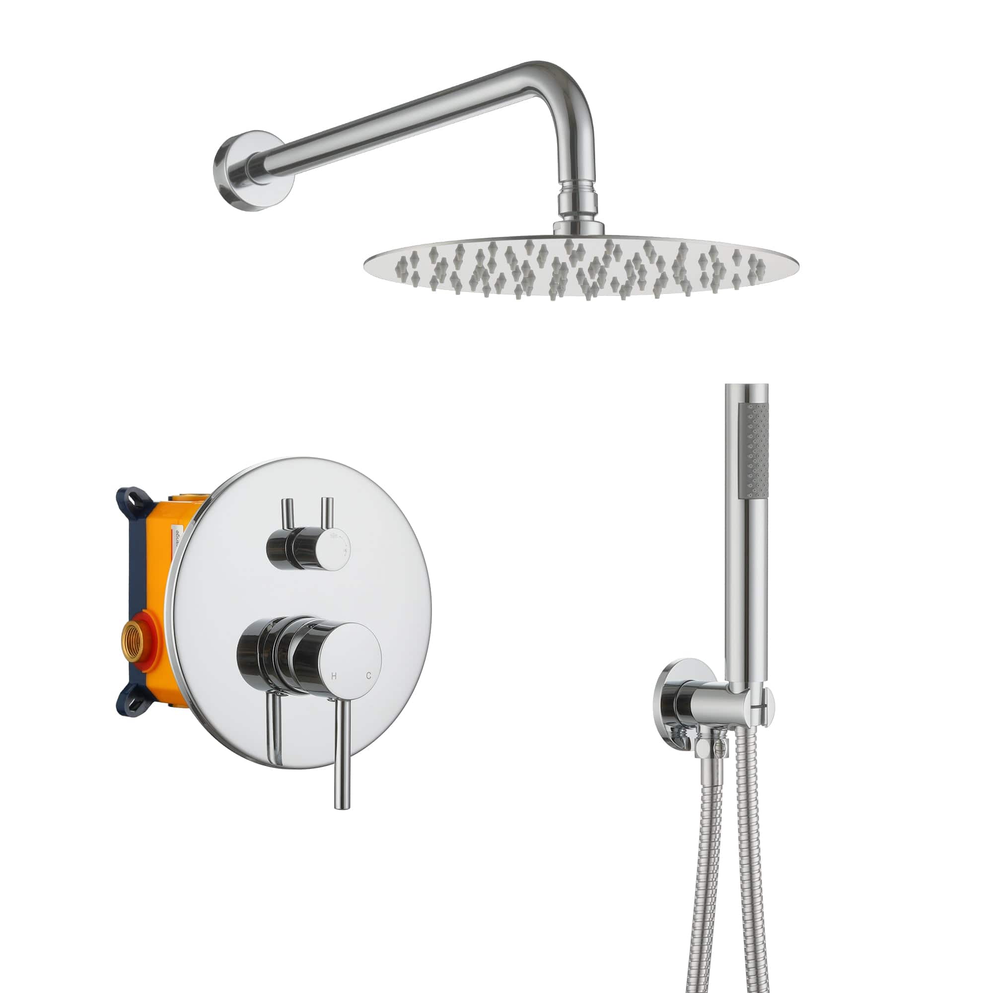 Boyel Living - 1-Spray 10 in. Round Wall Mount Fixed and Handheld Shower Head 1.8 GPM with Pressure Balance Valve - Chrome