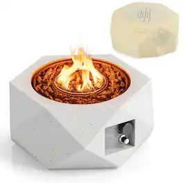 Costway - 28" Hexagon Terrazzo Propane Gas Fire Pit with Stainless Steel Burner & Lava Rocks - White