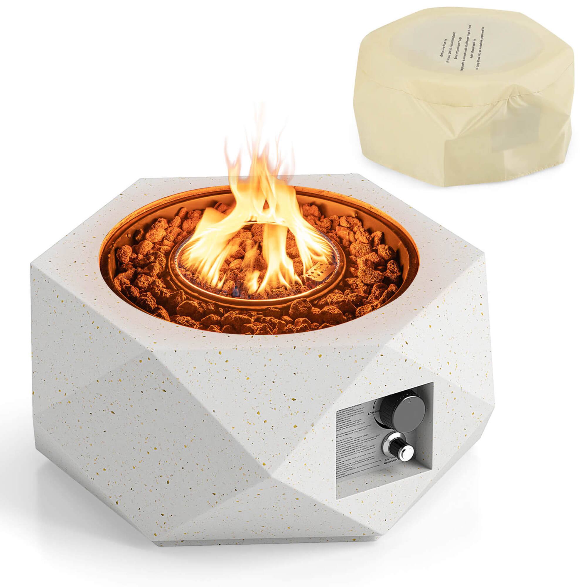 Front. Costway - Costway 28" Hexagon Terrazzo Propane Gas Fire Pit with Stainless Steel Burner & Lava Rocks - White.