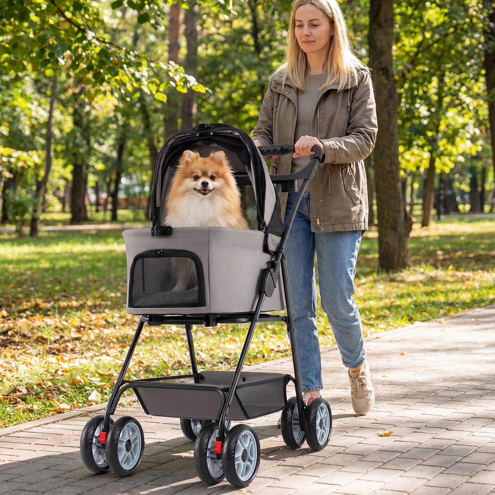 Alt View 3. Gymax - Gymax 3 in 1 Pet Stroller w/Removable Carrier All-Terrain 4-Wheel Foldable Stroller Gray.