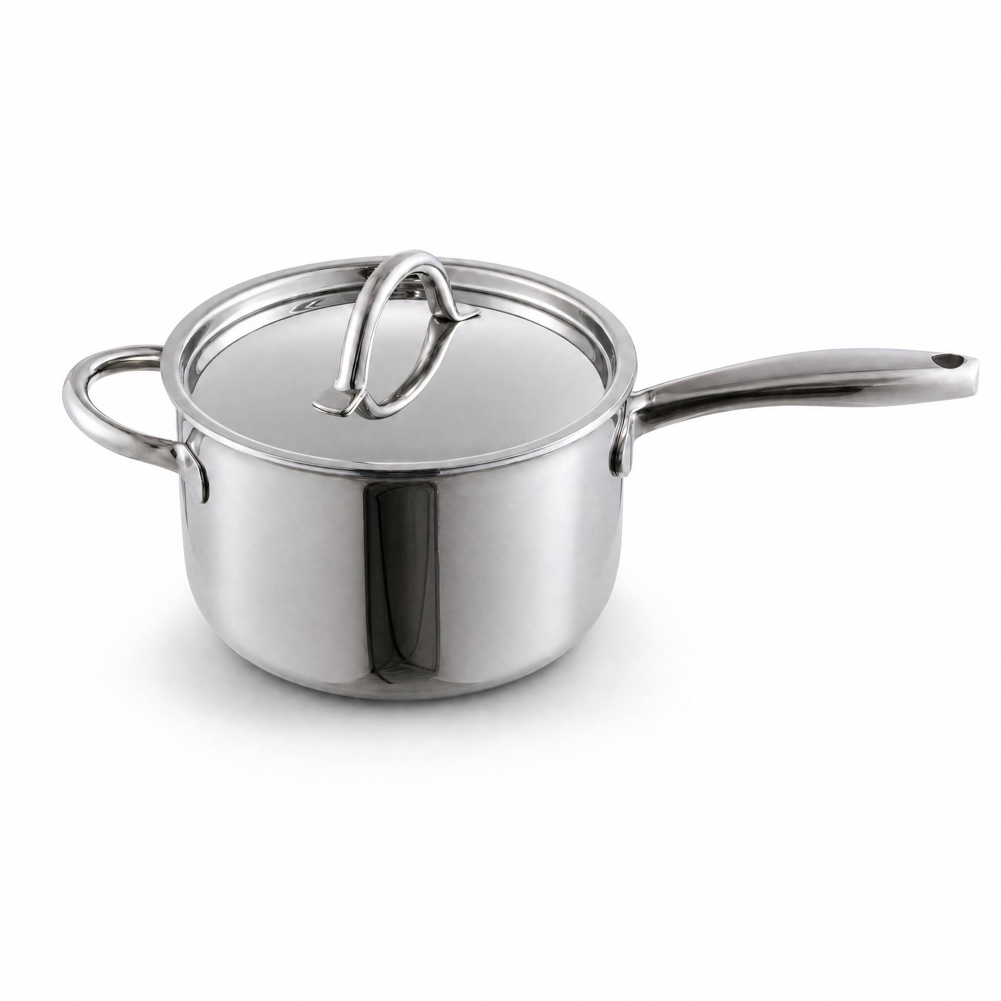 Fortune Candy - 3.5 Qt Stainless Steel Sauce Pan with Lid, 304 Stainless Steel Cooking Pot, Gas & Electric Stovetop Compatible - Silver