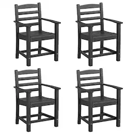 Costway - Patio Dining Chairs Set of 4 with Wide Armrests Curved Seat Wood Grain for Backyard - Black