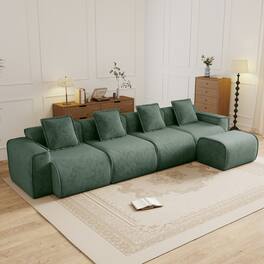 Anysun - Streamlined L-Shape Velvet Sectional Sofa - 4-Seat Boneless Design, No Assembly, Includes Pillows & Ottoman - Green