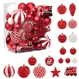 Acekool - 65 PCS Christmas Ball Ornaments Shatterproof Christmas Tree Hanging Ball Ornaments for Xmas Trees - Red White