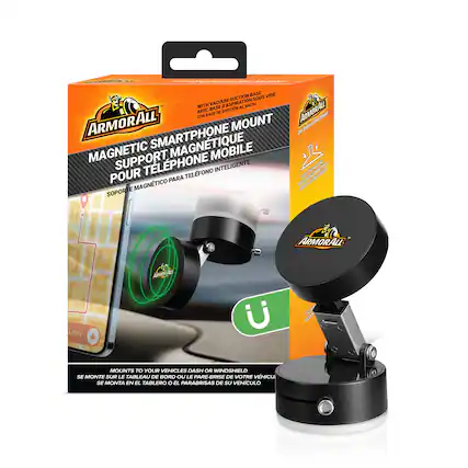 Armor All - Magnetic Phone Mount for Car, Dashboard & Windshield Phone Holder with Vacuum Suction Cup for MagSafe Phones - Black