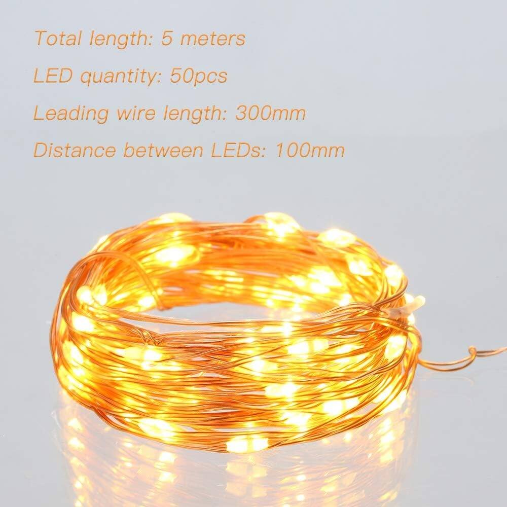 Total length: 5 meters  
LED quantity: 50pcs  
Leading wire length: 300mm  
Distance between LEDs: 100mm