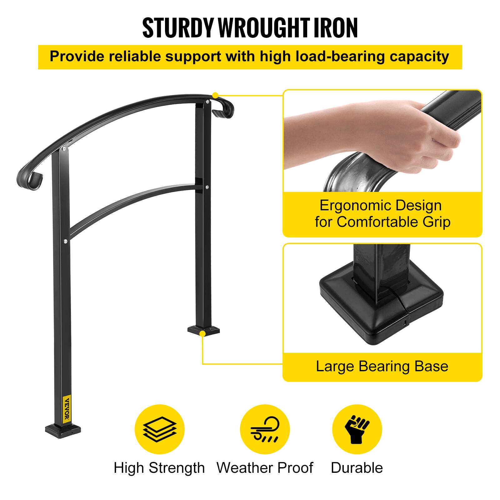STURDY WROUGHT IRON
Provide reliable support with high load-bearing capacity
Ergonomic Design for Comfortable Grip
Large Bearing Base
High Strength
Weather Proof
Durable