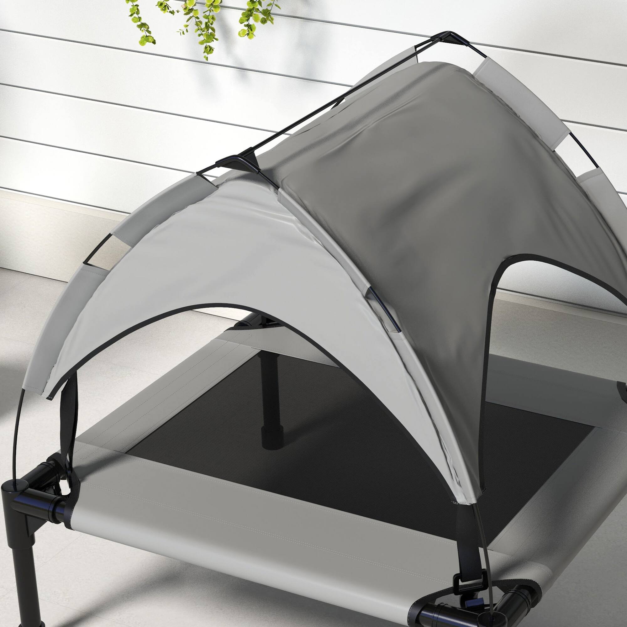 Alt View 7. Pawhut - Dog Bed with Canopy, Raised Outdoor Pet Bed for Camping with Washable Breathable Mesh - Light Gray.