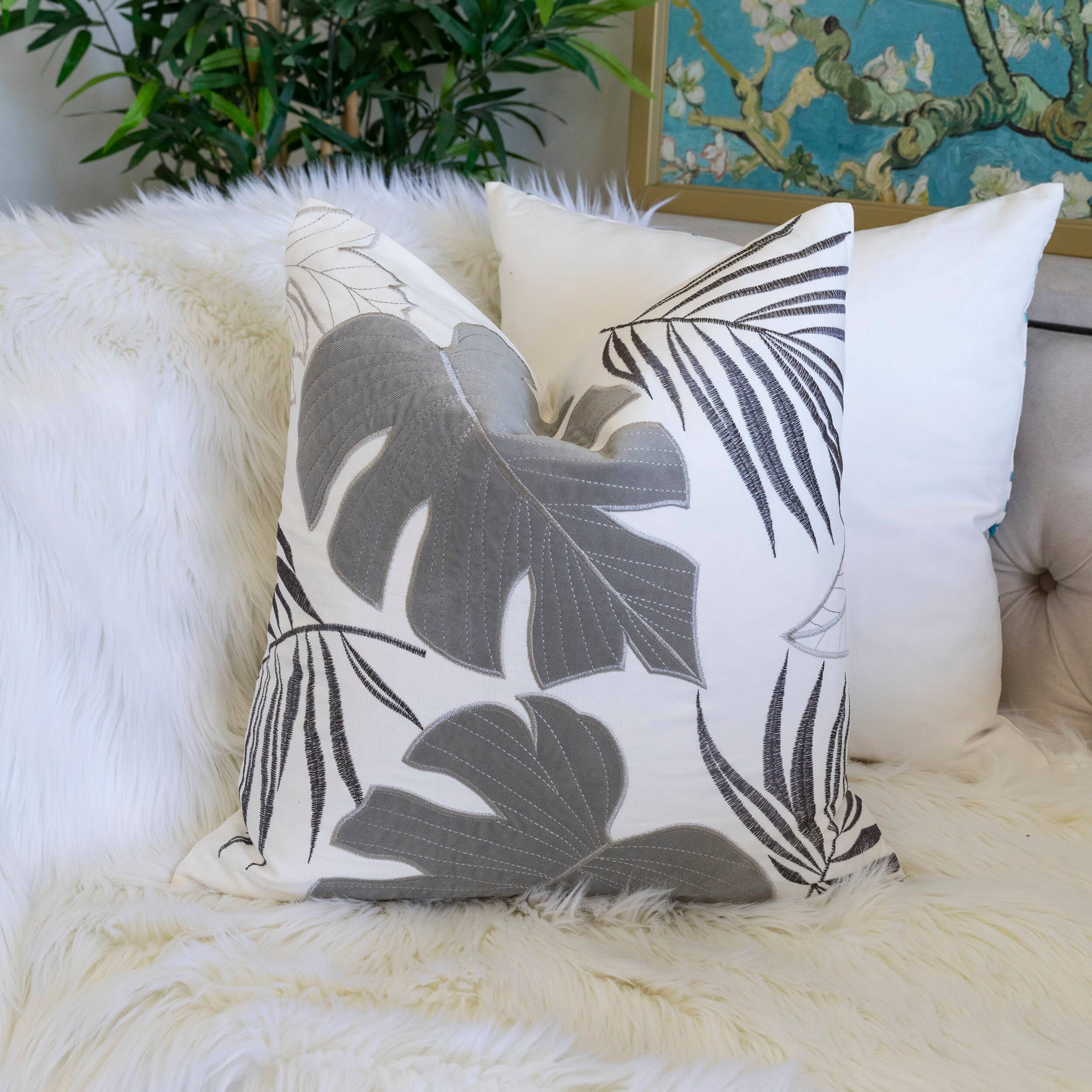Angle. LuXeo - Cotton Reversible Throw Pillow, Size: 20"x20" - SILVER.