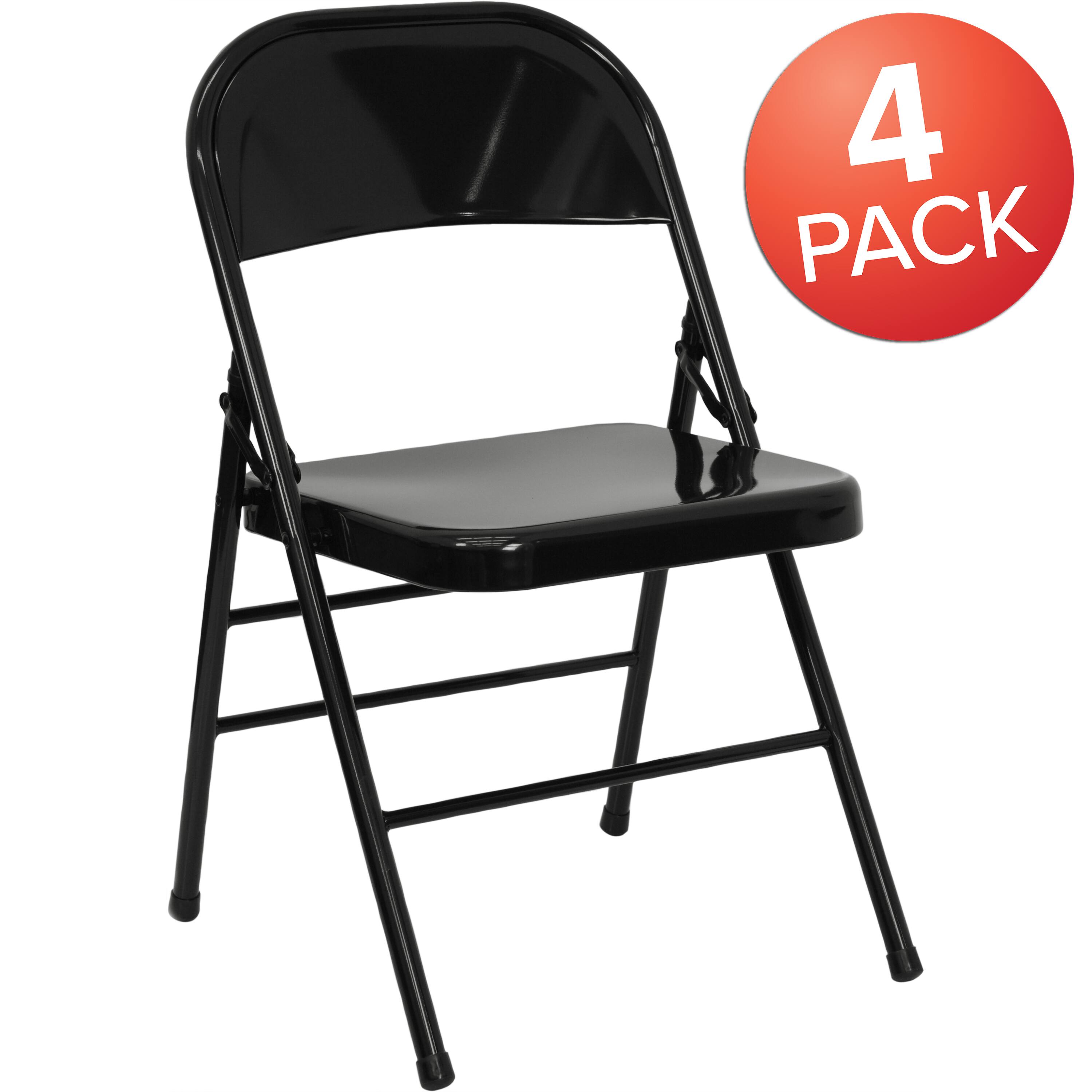 Alt View 1. Emma + Oliver - 4 Pack Triple Braced & Double Hinged Metal Folding Chair - Black.