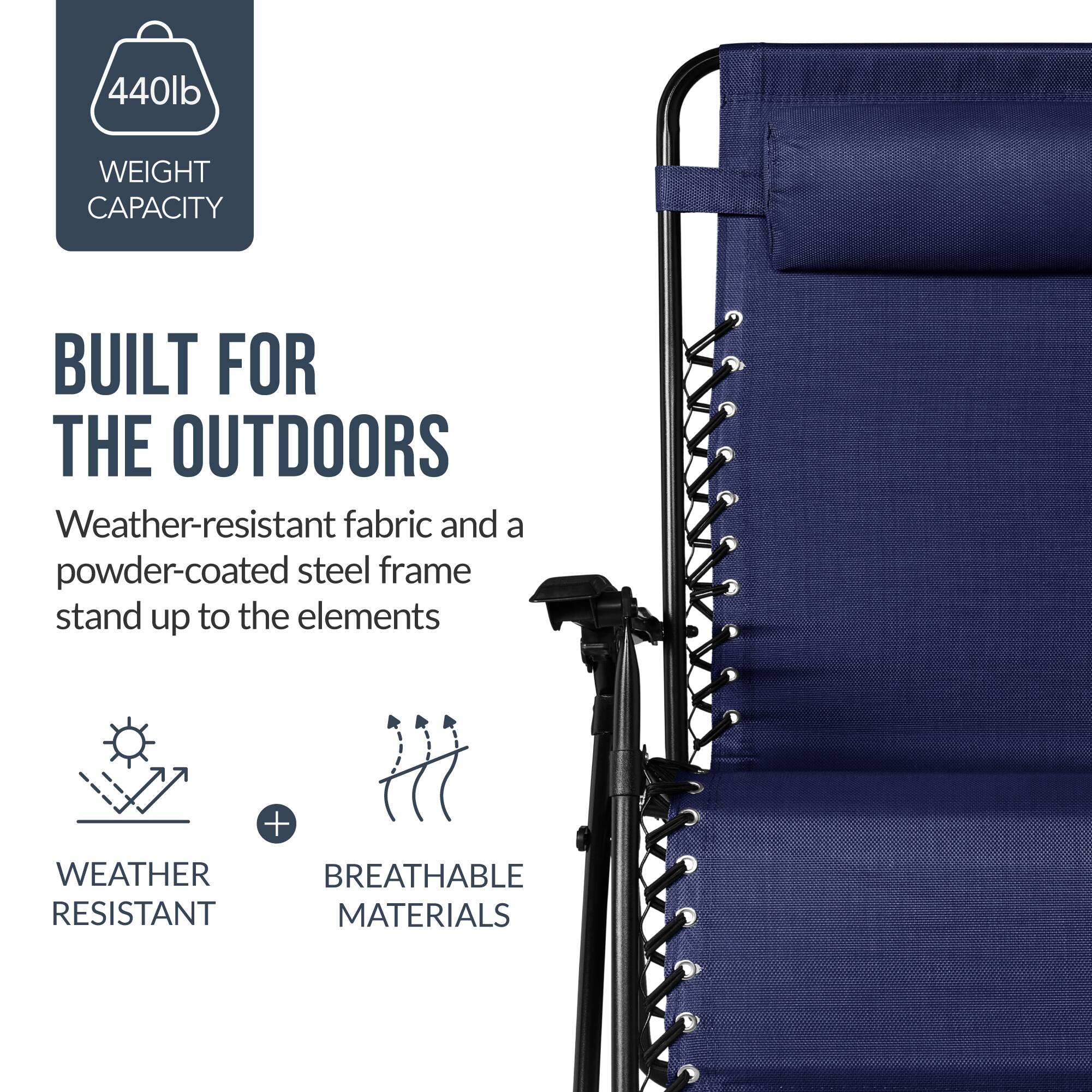 440lb WEIGHT CAPACITY  
BUILT FOR THE OUTDOORS  
Weather-resistant fabric and a powder-coated steel frame stand up to the elements  
WEATHER RESISTANT + BREATHABLE MATERIALS