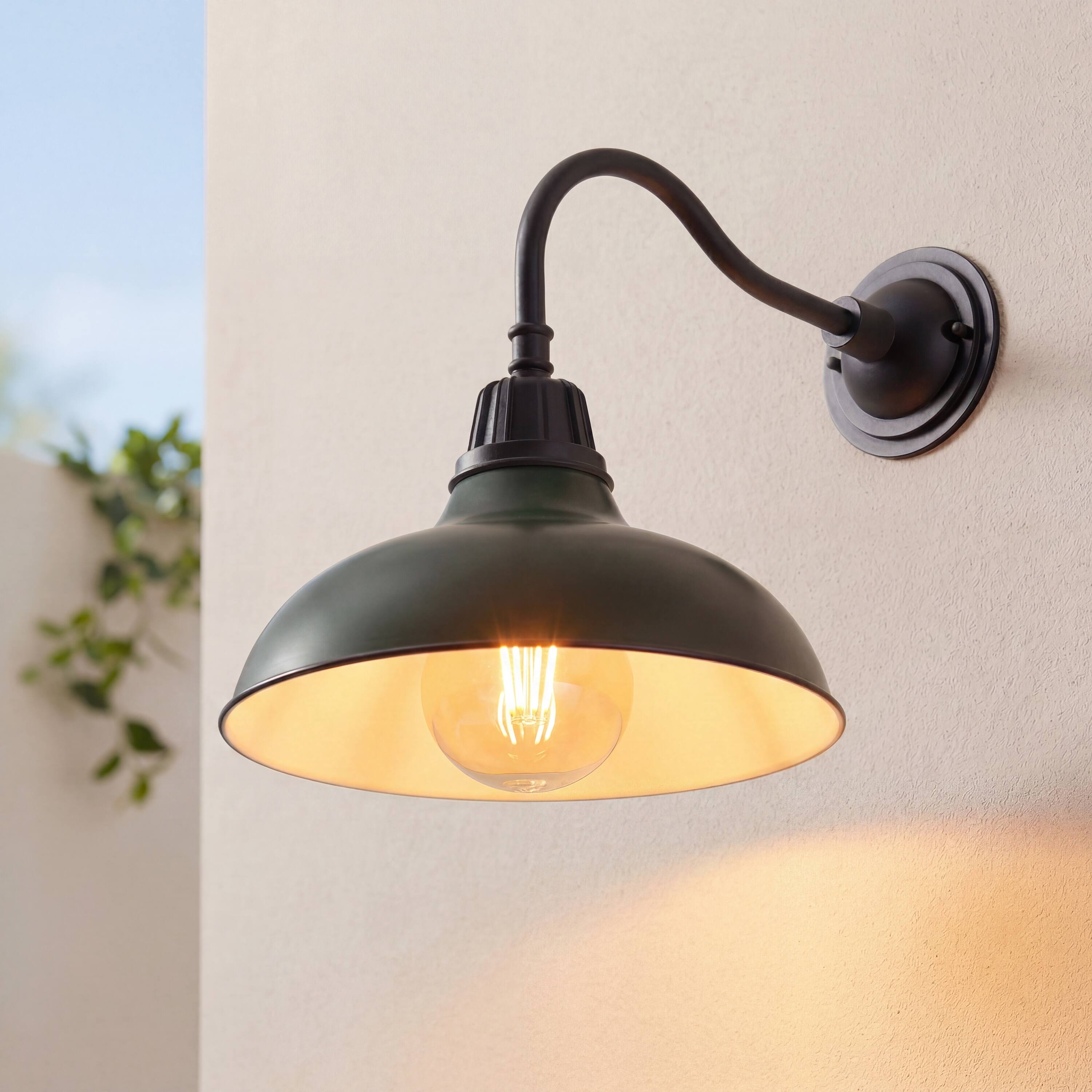 Alt View 1. Jonathan Y - Aurora 12.25" 1-Light Farmhouse Industrial Indoor/Outdoor Metal LED Gooseneck Arm Outdoor Sconce, Kombu Green - Kombu Green.