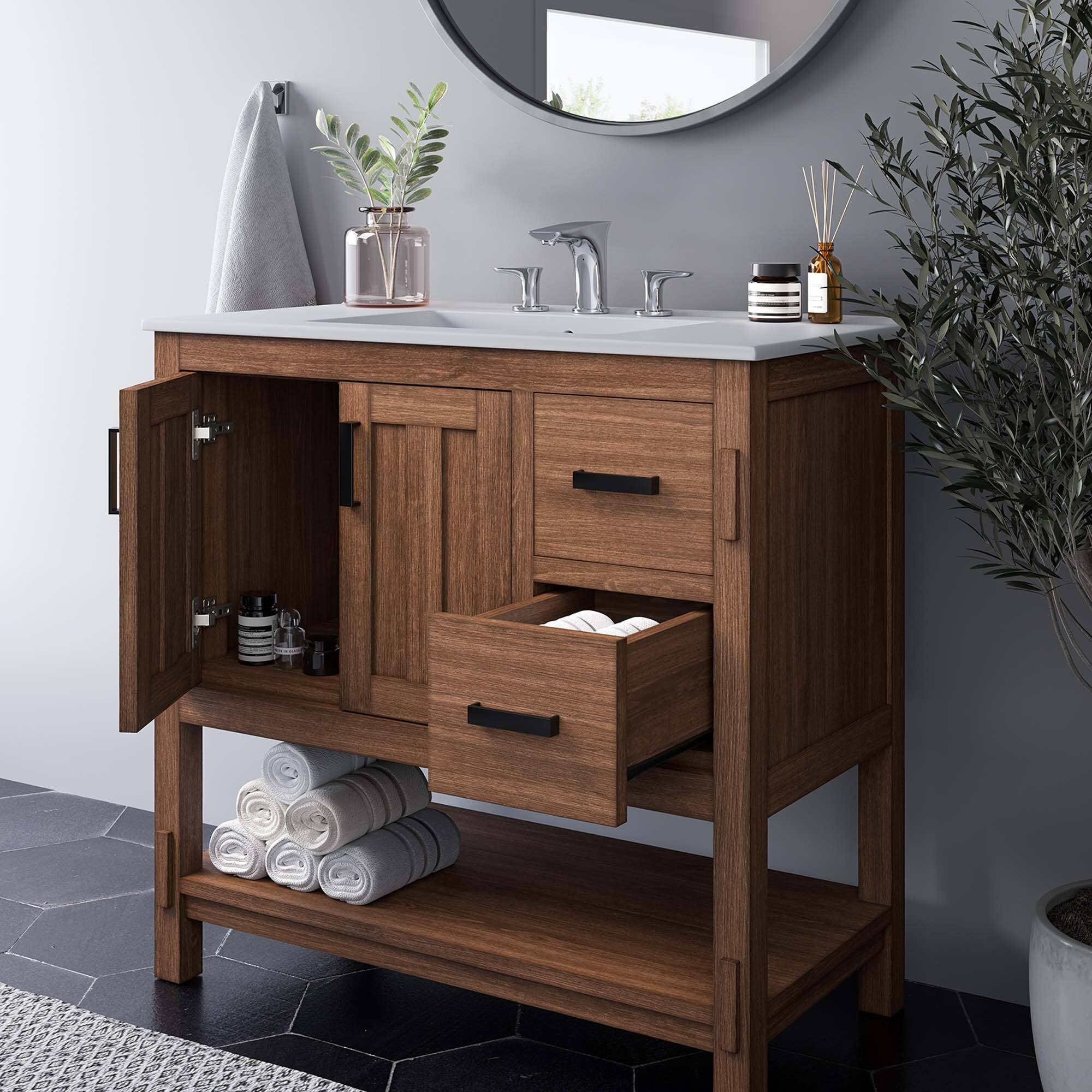 Alt View 1. Modway - Ashlyn Bathroom Vanity Basin Included by Modway - Walnut White.