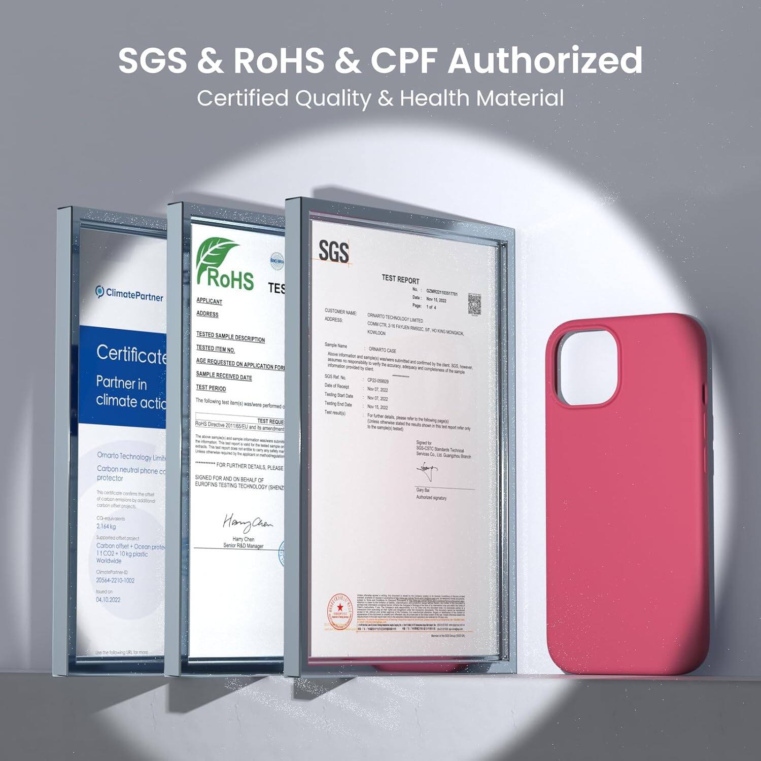 SGS & ROHS & CPF Authorized Certified Quality & Health Material

ClimatePartner Certificate Partner in climate action
Omarto lechnology Limit Carbon neutral phone protector
~ - - - - 21641g - - Canor ofer Oreo CN 1002 1d piote Worthuate RoHS TES APEUGANT ADORESS TESTED SANPL RESRIPTION DEES TENNO AGE MERUASTER APPLICATION FN SAMPLE REGENE2 IAS TERT PERIOO i Siorwig - - -ees peftmmet  TEAI O Sretive D  I - ~ FO FURTHOS OETALLE PULAUE SIGNED - - N REHALT OF EUROFNE TESTING LCHNOLOO SHN Hangan r Chan Tew A nrar

SGS TEST REPORT
~ - - - - 1a TME - -  SM M -OROON X -roe - - -  - - - - wily - - t i Sary Te - - - - - e - w % - S - - Sgues  Kean - -e - Cnphe - - - - - Unmwe 20564-2715 8 - 10.3000
