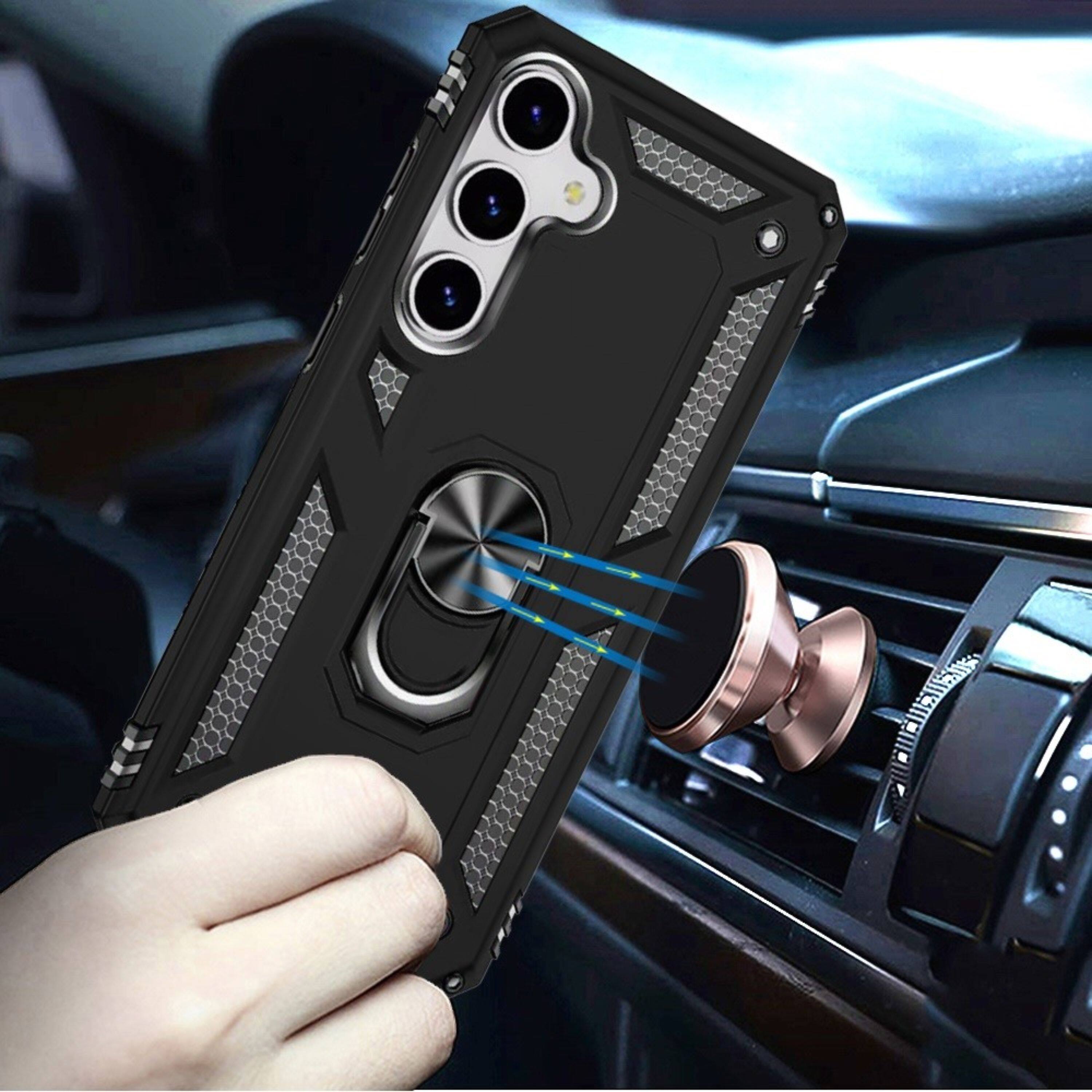 Angle. Kitcheniva - Ring Holder Magnetic Kickstand Hybrid Case Plus Tempered Glass For Samsung S26 FE Black - Black.