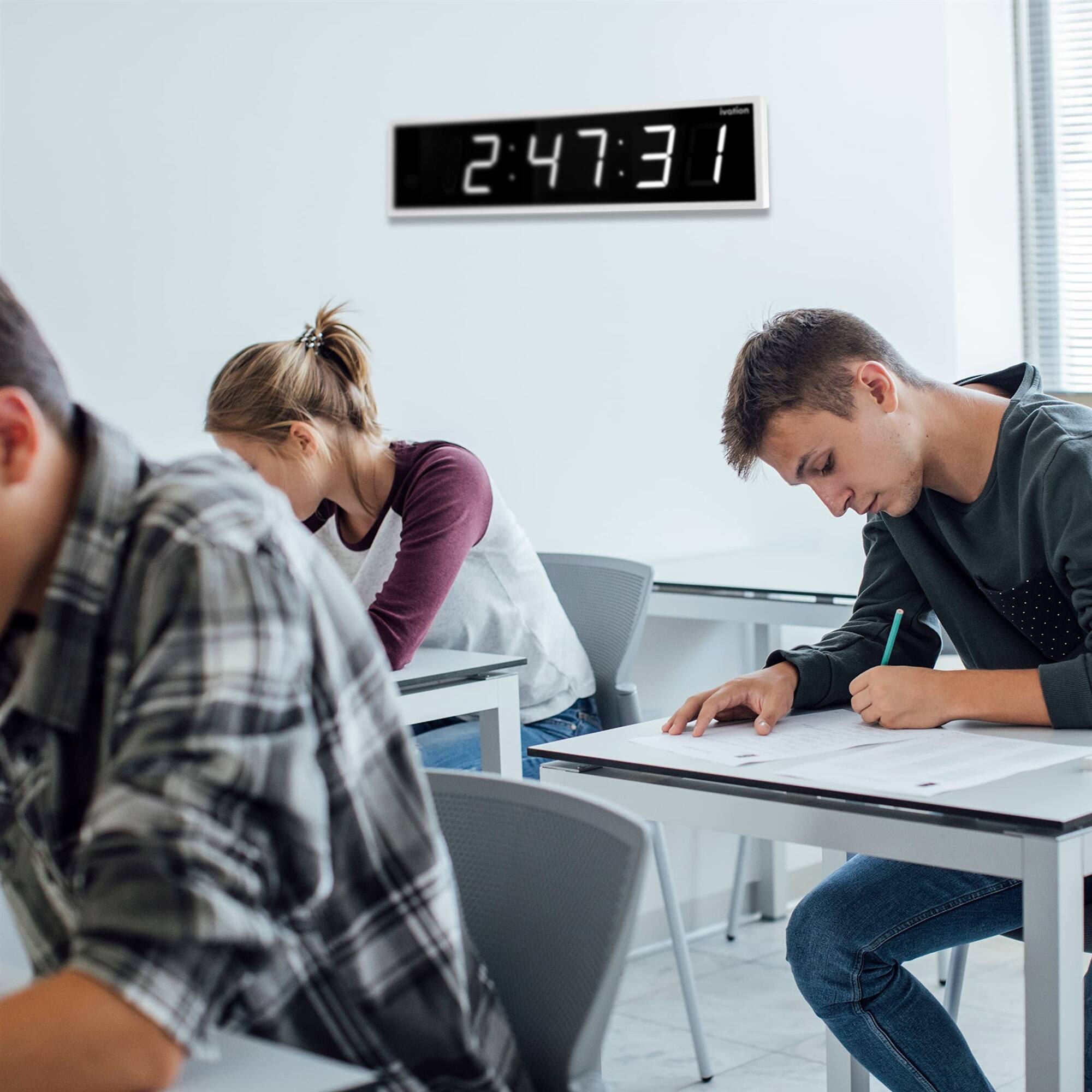 Alt View 6. Ivation - Large Digital Clock, 24" Led Wall Clock with Stopwatch, Alarms, Timer, Temp & Remote - White.