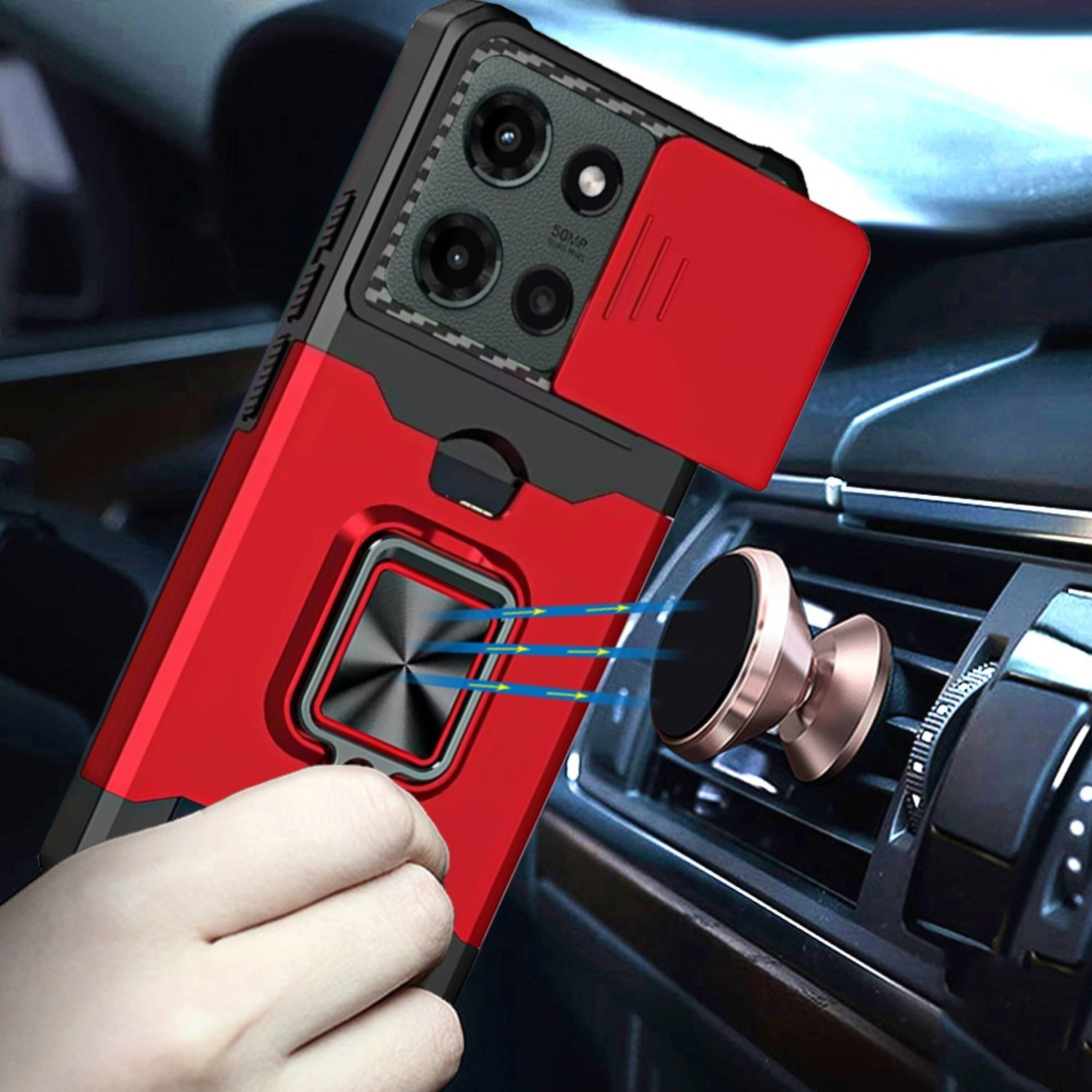 Left. Kitcheniva - Magnetic Ring Stand Case For Moto G Stylus 2025 2026 With Card Holder And Camera Lens Cover Red - Red.