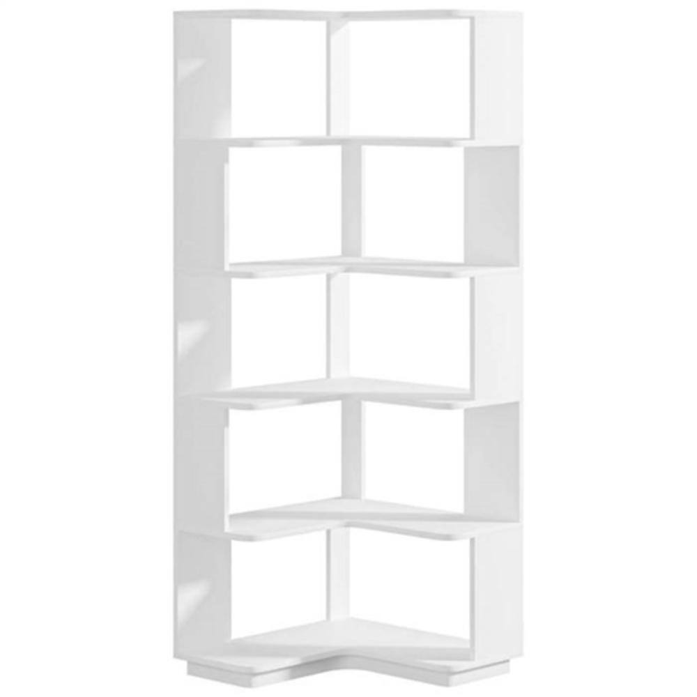 Front. Hivvago - Multifunctional 6 Shelf Corner L-Shaped Bookcase in White Wood Finish - White.