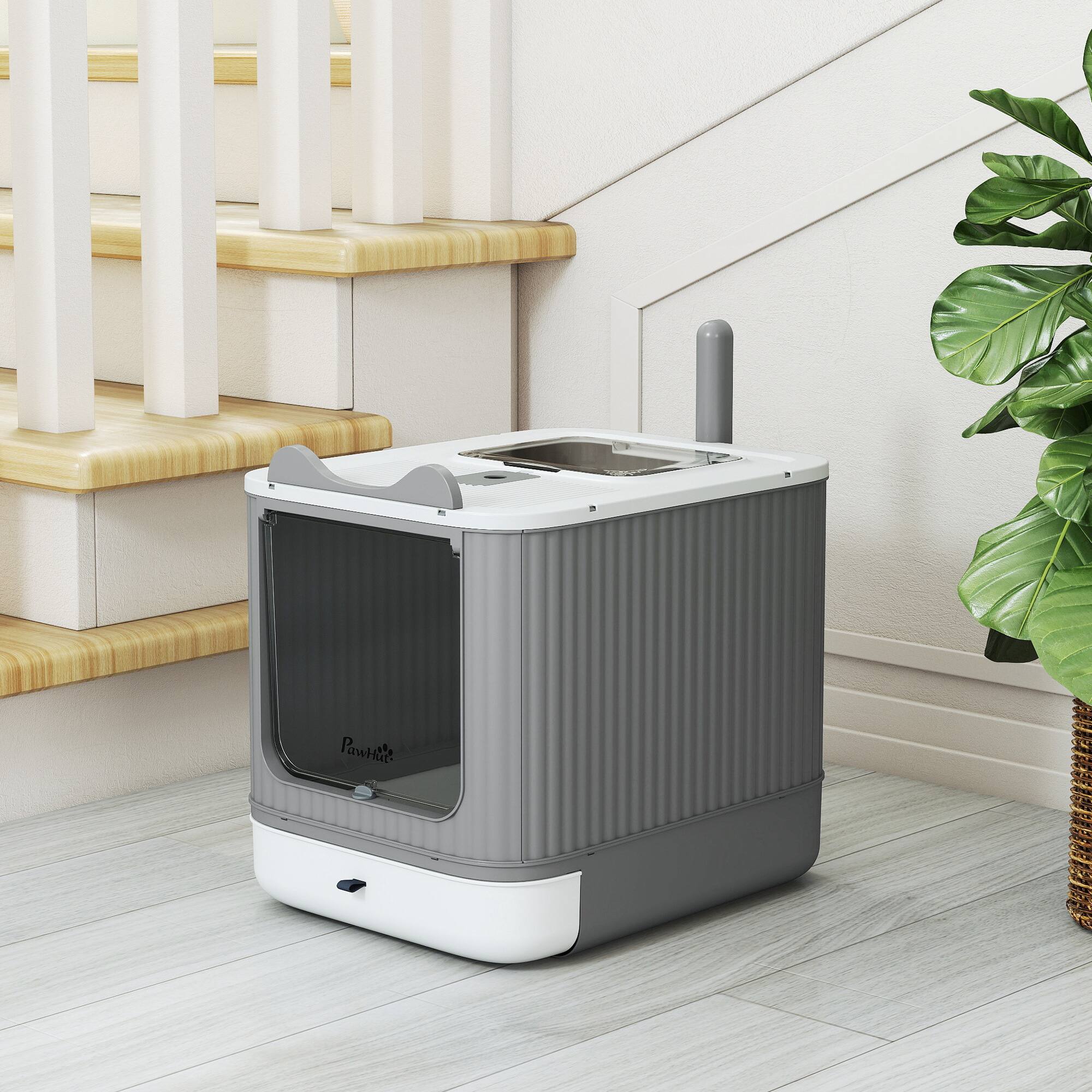 Alt View 7. Pawhut - Litter Box with Lid, Enclosed Litter Box for Medium Cats, Front-Entry and Top-Exit, Scoop - White.