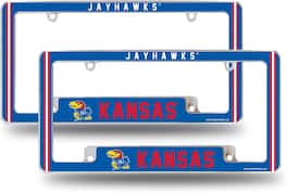 Rico Industries - Kansas NCAA Jayhawks (Set of 2) Chrome Metal License Plate Frames with Bold Full Frame Design - Multi