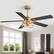 Left. Breezary - 52-Inch Indoor Ceiling Fan with Light Kit, 5 Plywood Dual-Finish Blades, DC Motor, 5/10'' Downrods, Remote, Glass Shade - Paint Gold with Black and Rich Walnut.