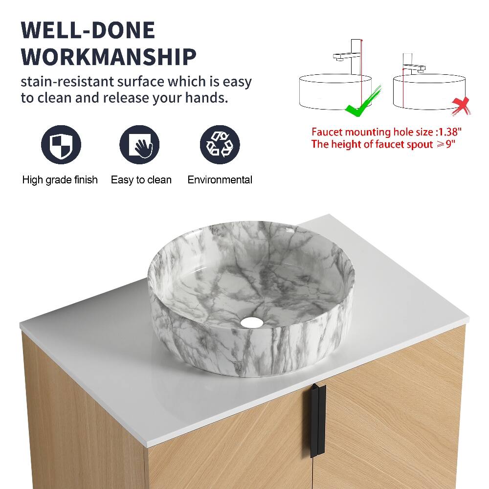 WELL-DONE WORKMANSHIP  
stain-resistant surface which is easy to clean and release your hands.  

Faucet mounting hole size: 1.38"  
The height of faucet spout: ≥ 9"  

High grade finish  
Easy to clean  
Environmental