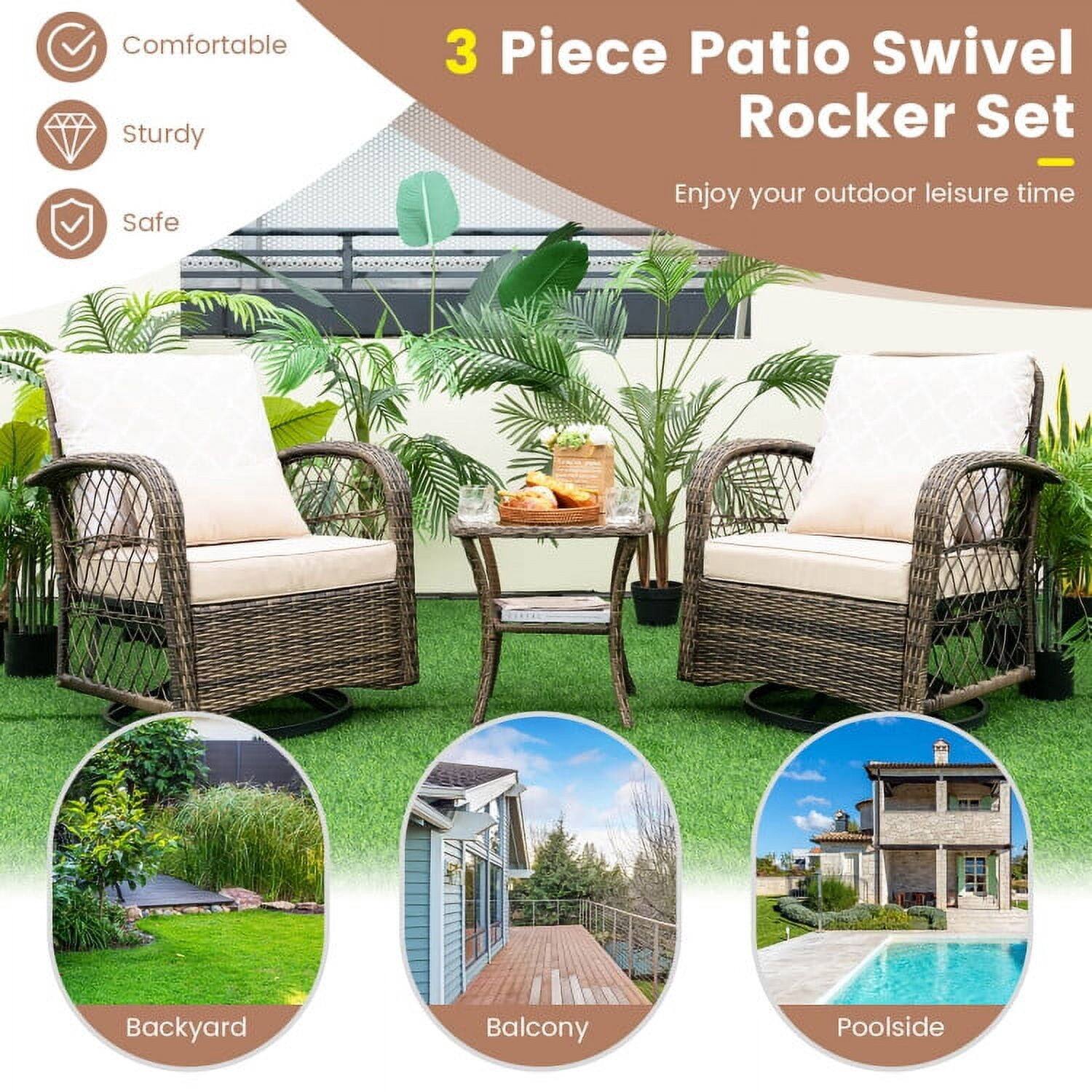 Comfortable Sturdy Safe 3 Piece Patio Swivel Rocker Set - Enjoy your outdoor leisure time Backyard Balcony Poolside