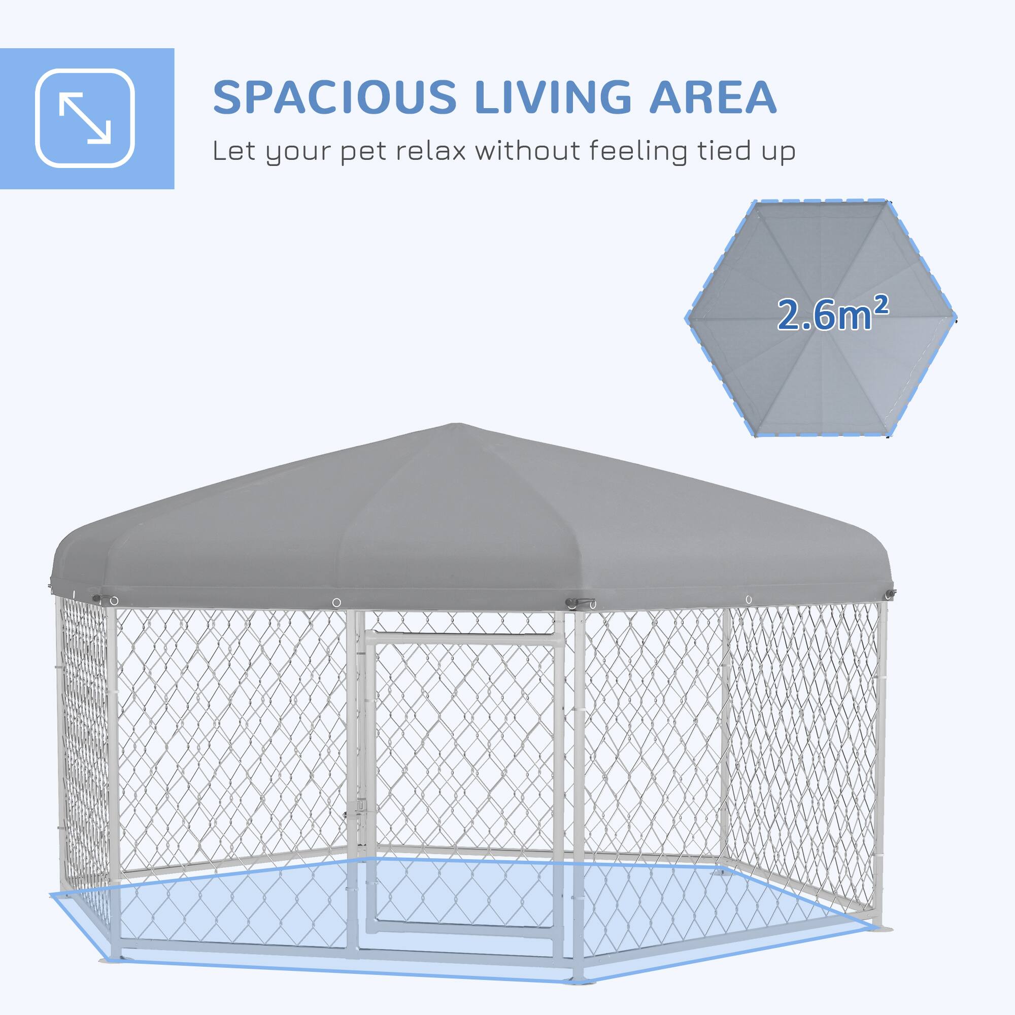 SPACIOUS LIVING AREA  
Let your pet relax without feeling tied up  

2.6m²