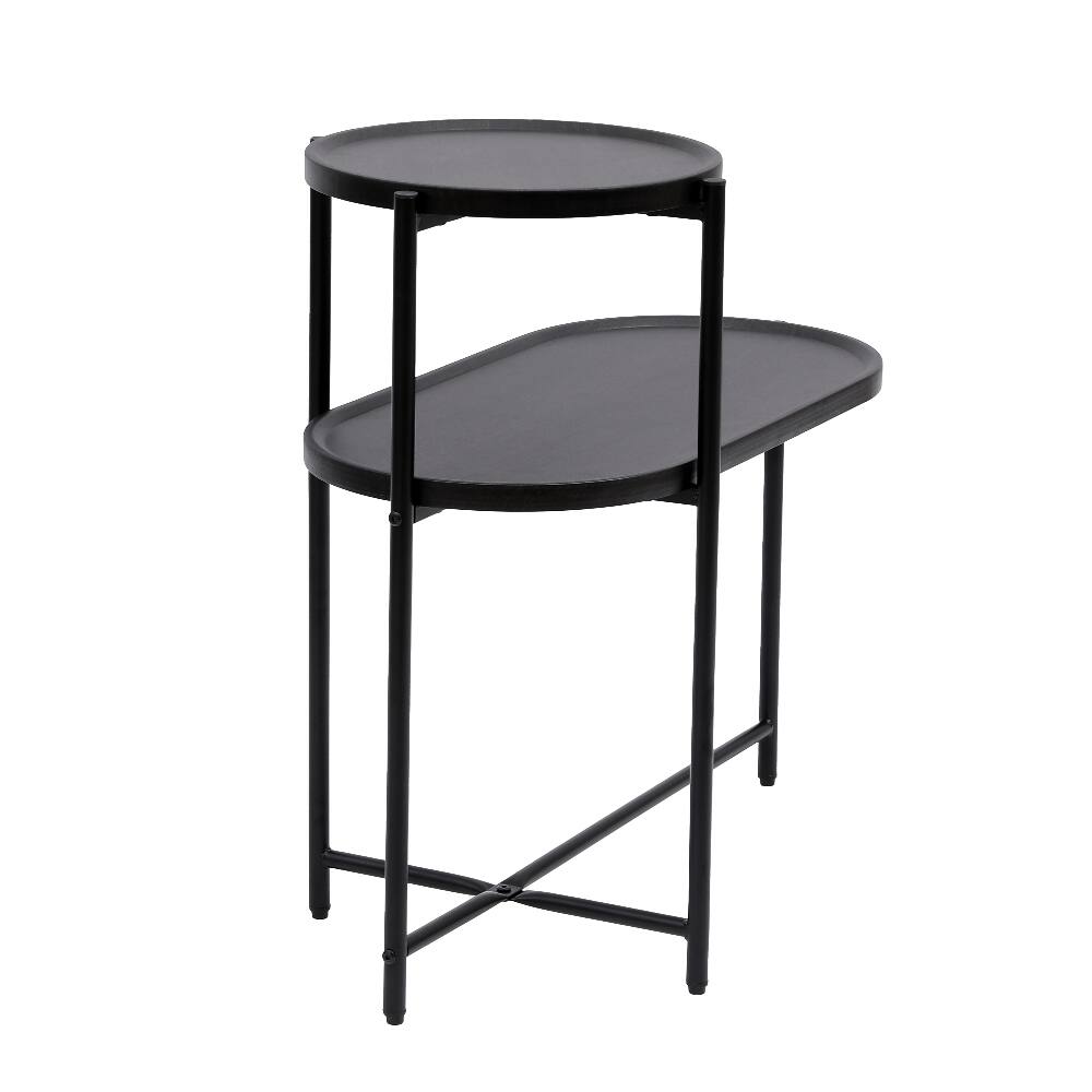 Alt View 8. Loheer - Loheer Round Coffee Table with Storage Tray 2 Tier Oval End Table Small Side Table for Living Room Black - Black.