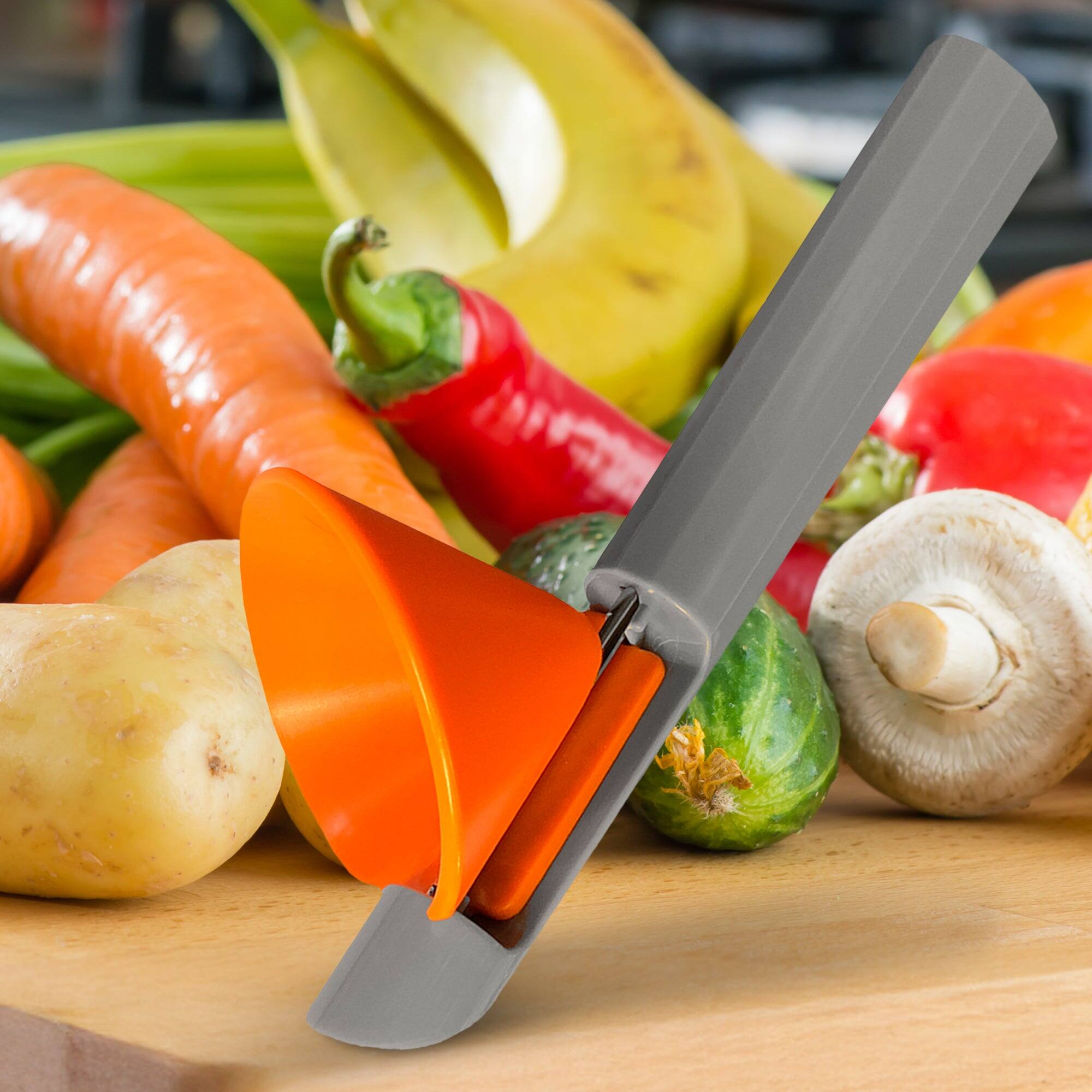 Alt View 9. Cheer Collection - Handheld Vegetable Spiralizer, Stainless Steel Rotary Vegetable Peeler with Non Slip Handle, Veggie Cutter Julienne - Gray.