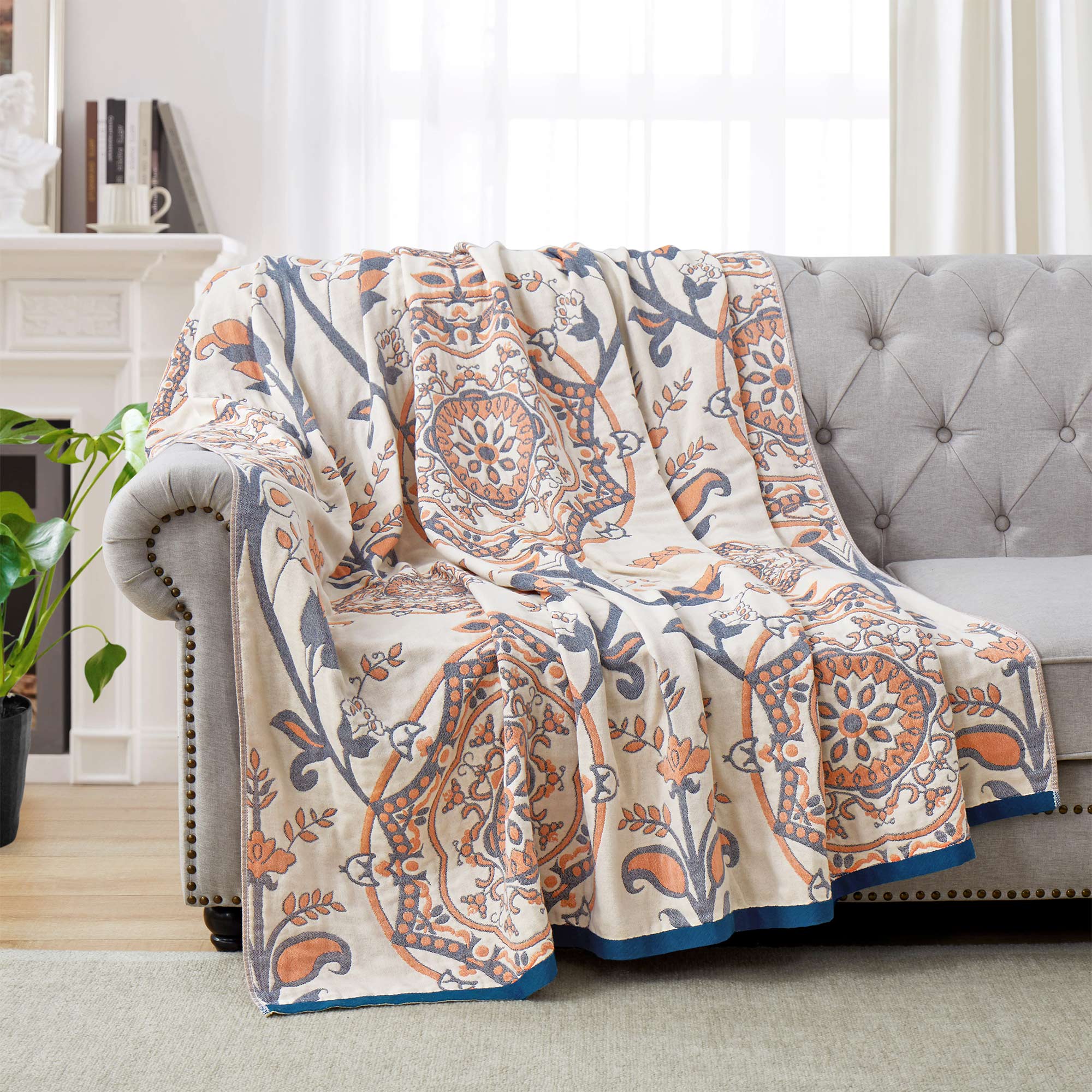 Peace Nest - 100% Cotton Boho Throw Blanket Rustic Home Decor Design, 60x80 inches - Medallion