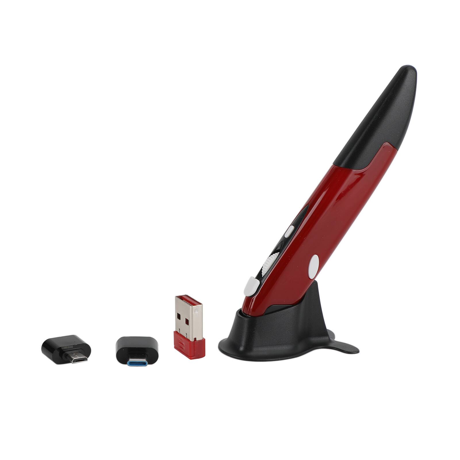 Angle. Topteng - 2.4G Wireless Pen Mouse with OTG Adapter - Portable Trackball Design, Adjustable DPI, for Laptop/PC/Phone/Tablet - Red.