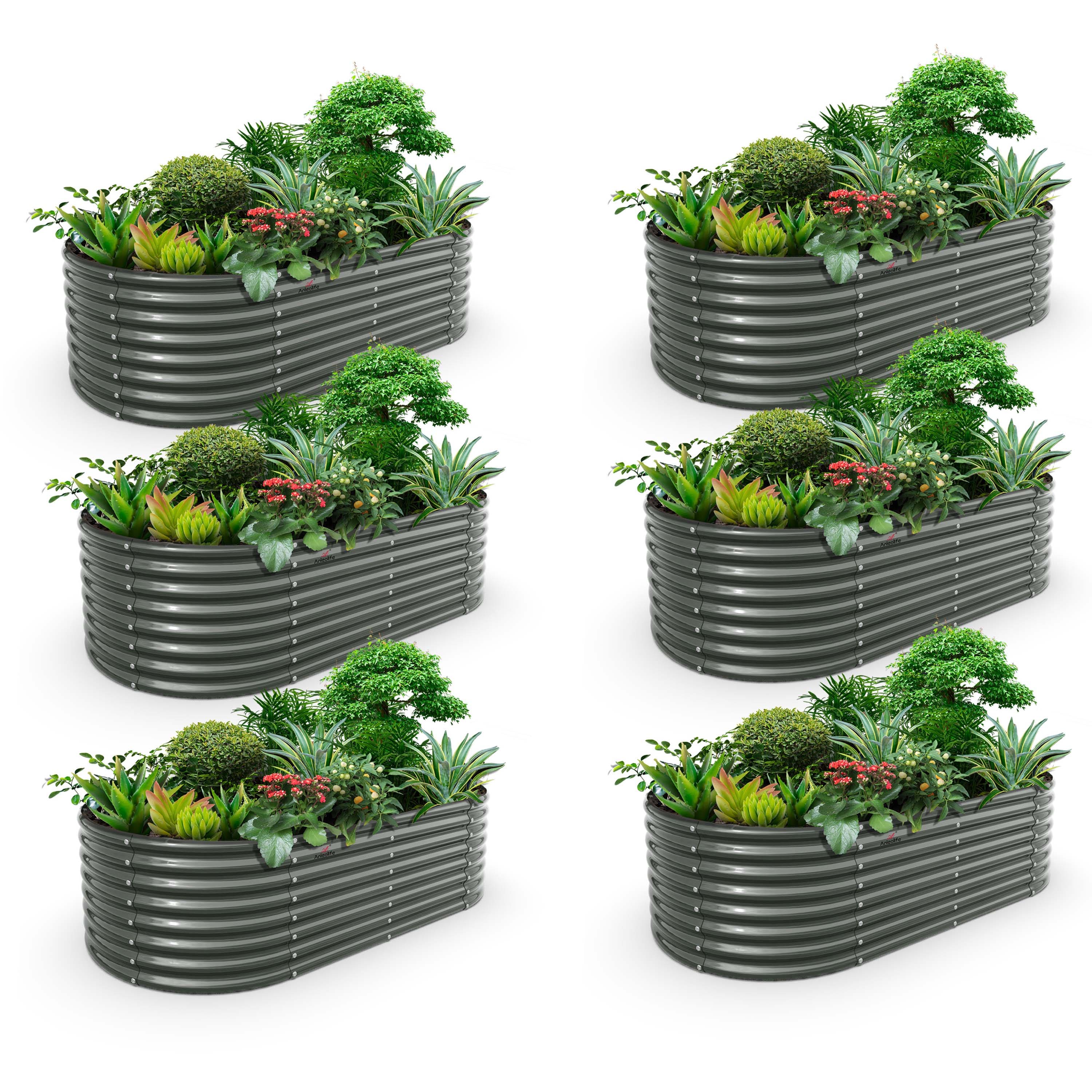 A Anleolife - 6-Pack Metal Oval Raised Garden Bed Planter Box for Planting Vegetables Flowers Herb (96 in. L x 48 in. W x 24 in. H) - Gray price history on PriceWatchPro