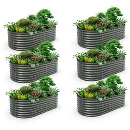 A Anleolife - 6-Pack Metal Oval Raised Garden Bed Planter Box for Planting Vegetables Flowers Herb (96 in. L x 48 in. W x 24 in. H) - Gray