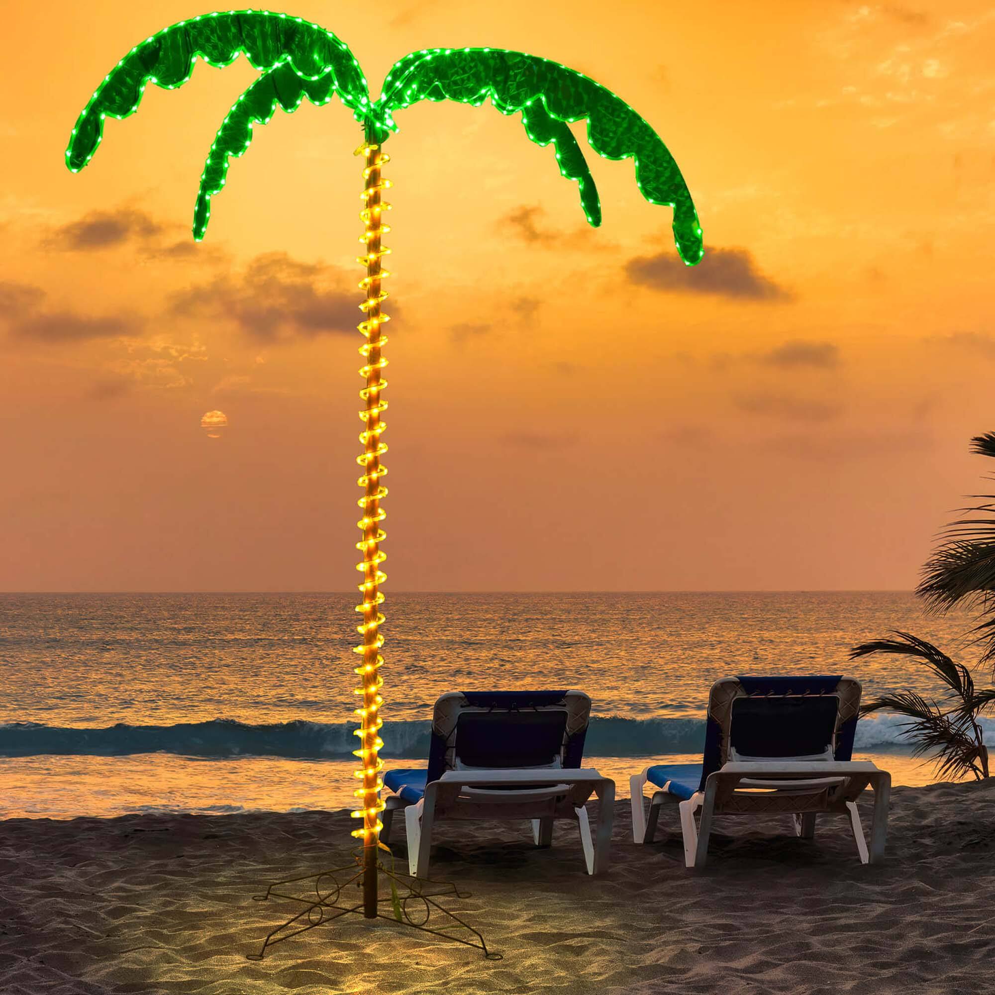 Alt View 1. Costway - Costway 7.5FT Lighted Palm Tree with 332 LED Lights Holographic Trunk and Fronds Christmas - Green.