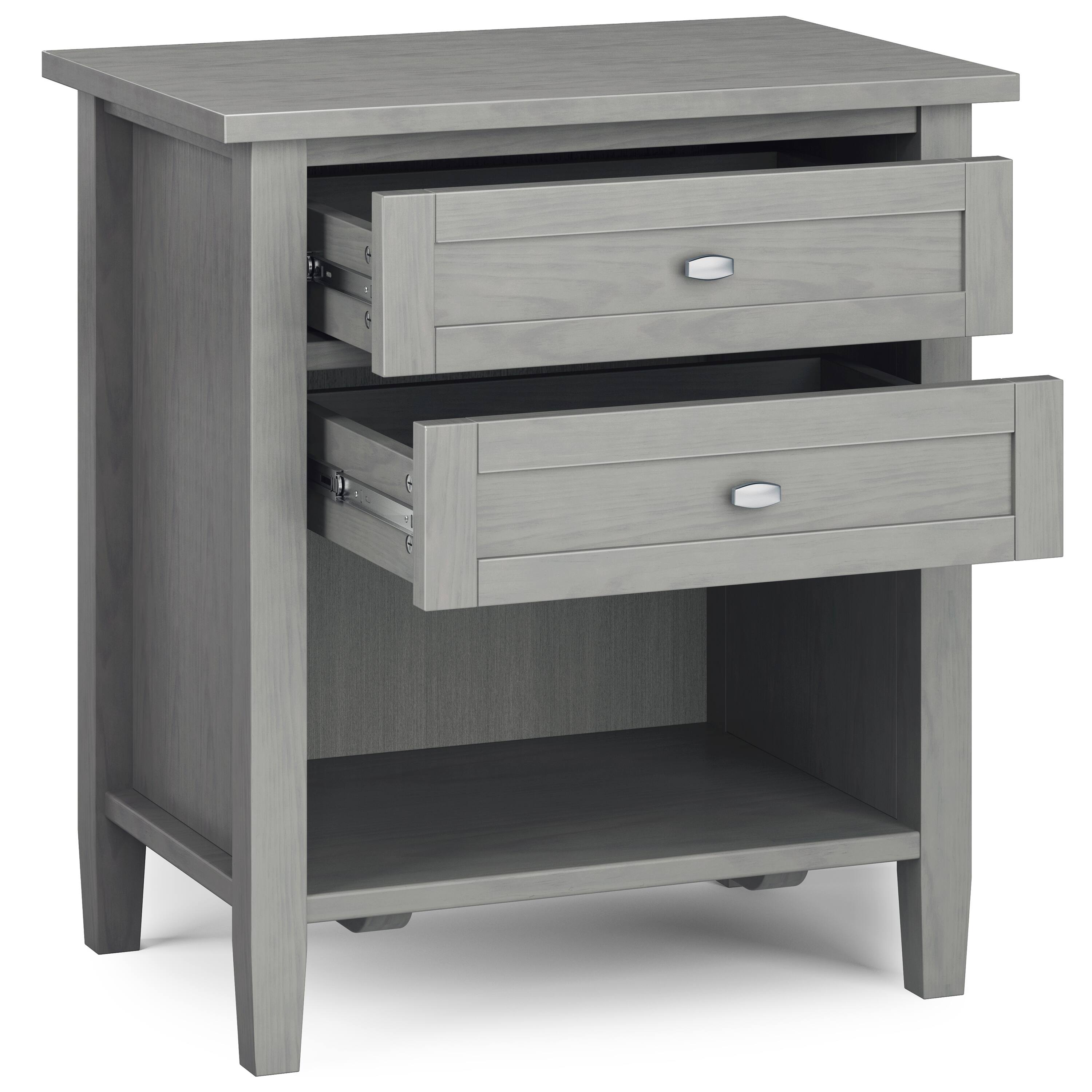 Back. Simpli Home - Warm Shaker Solid Wood 24 inch Wide Transitional Nightstand in Fog Grey - Fog Grey.