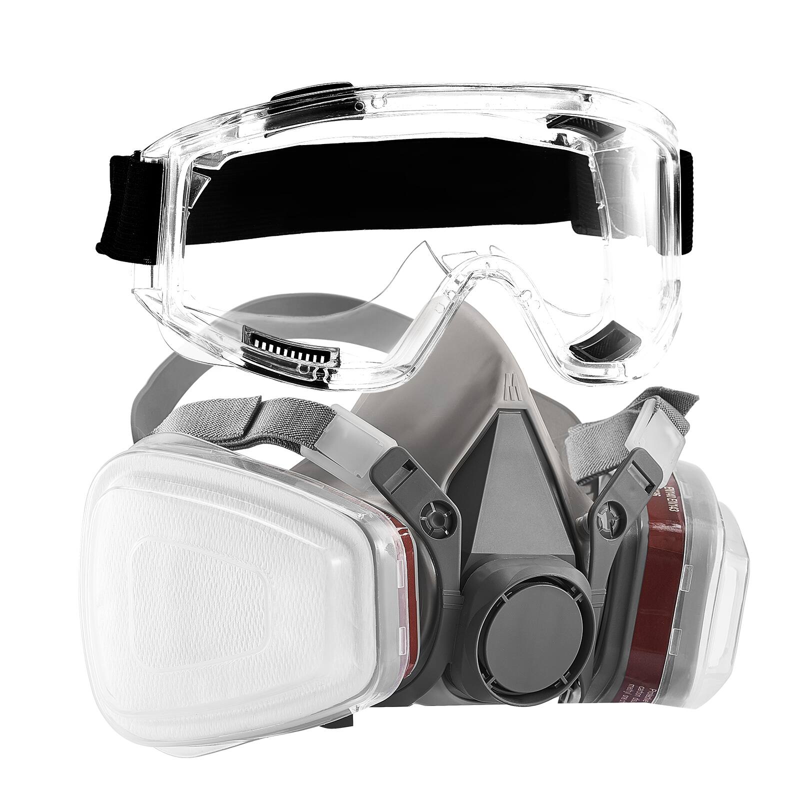 Alt View 5. VEVOR - Respirator Mask, Reusable Half Face Cover with Safety Glasses and Filters, Organic Vapor Mask and Dust-proof Face Cover - Gray.