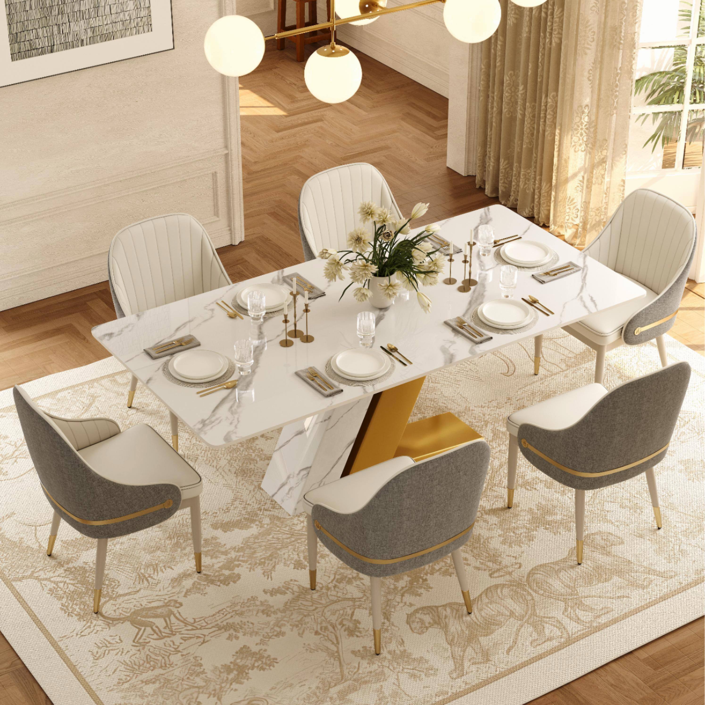 Angle. POVISON - Modern Luxury Two-Tone Upholstered Dining Chairs Set of 2, Cotton Linen & Leather Side Chairs, Beige & Gray - Beige & Gray.