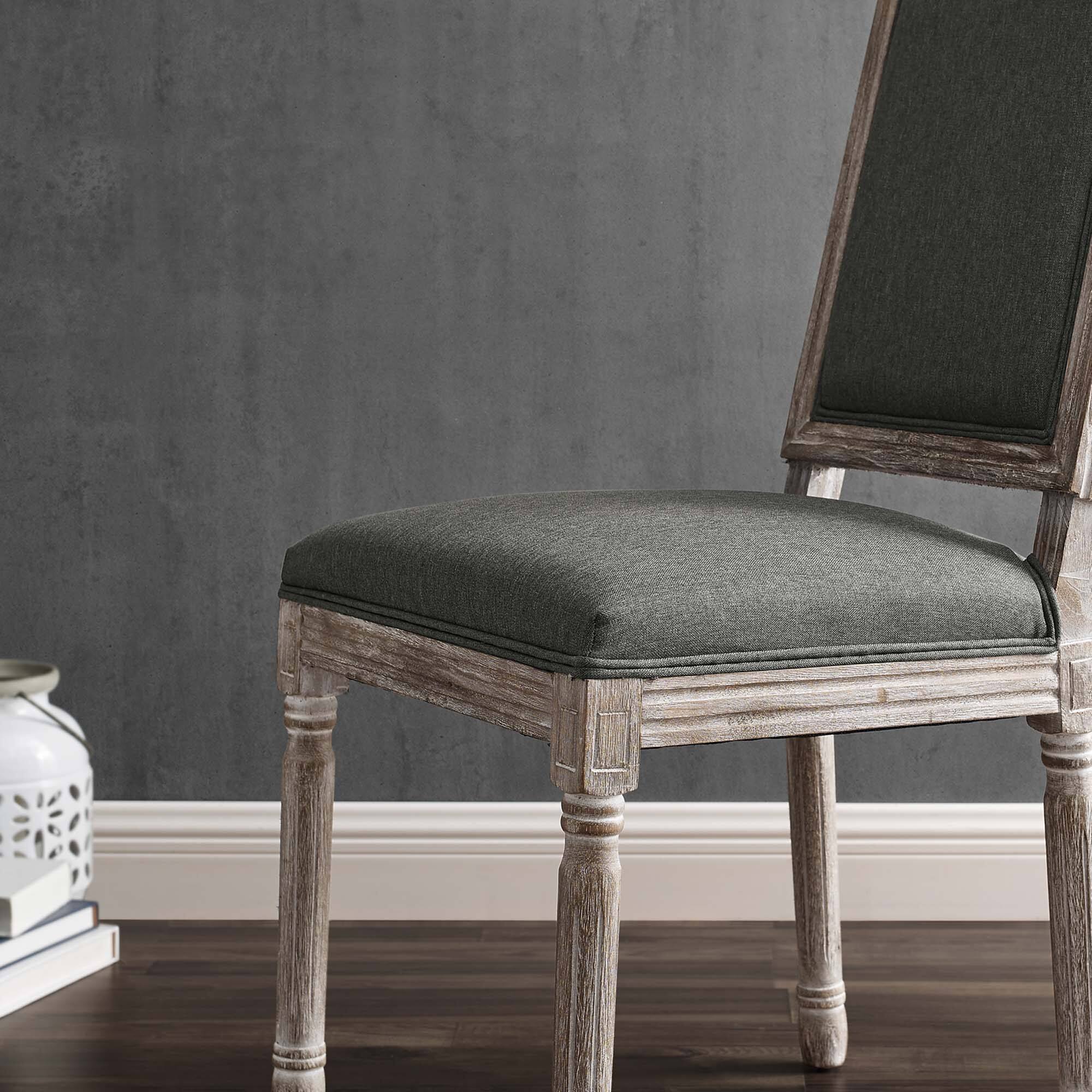 Back. Modway - Court French Vintage Upholstered Fabric Dining Side Chair by Modway - Natural Gray.