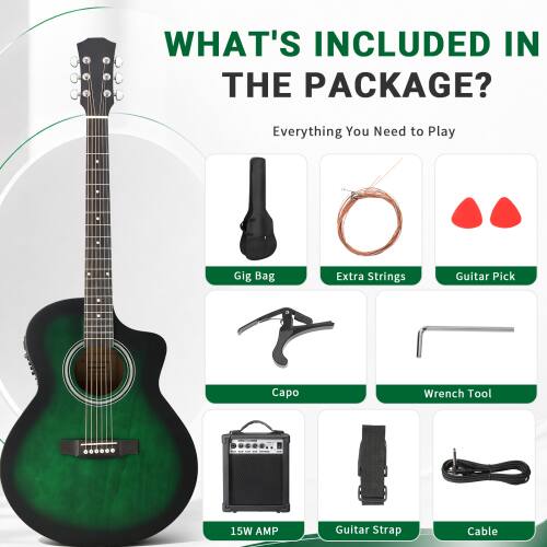 WHAT'S INCLUDED IN THE PACKAGE?
Everything You Need to Play
- KOOKI
- Gig Bag
- Extra Strings
- Guitar Pick
- Capo
- Wrench Tool
- 15W AMP
- Guitar Strap
- Cable
