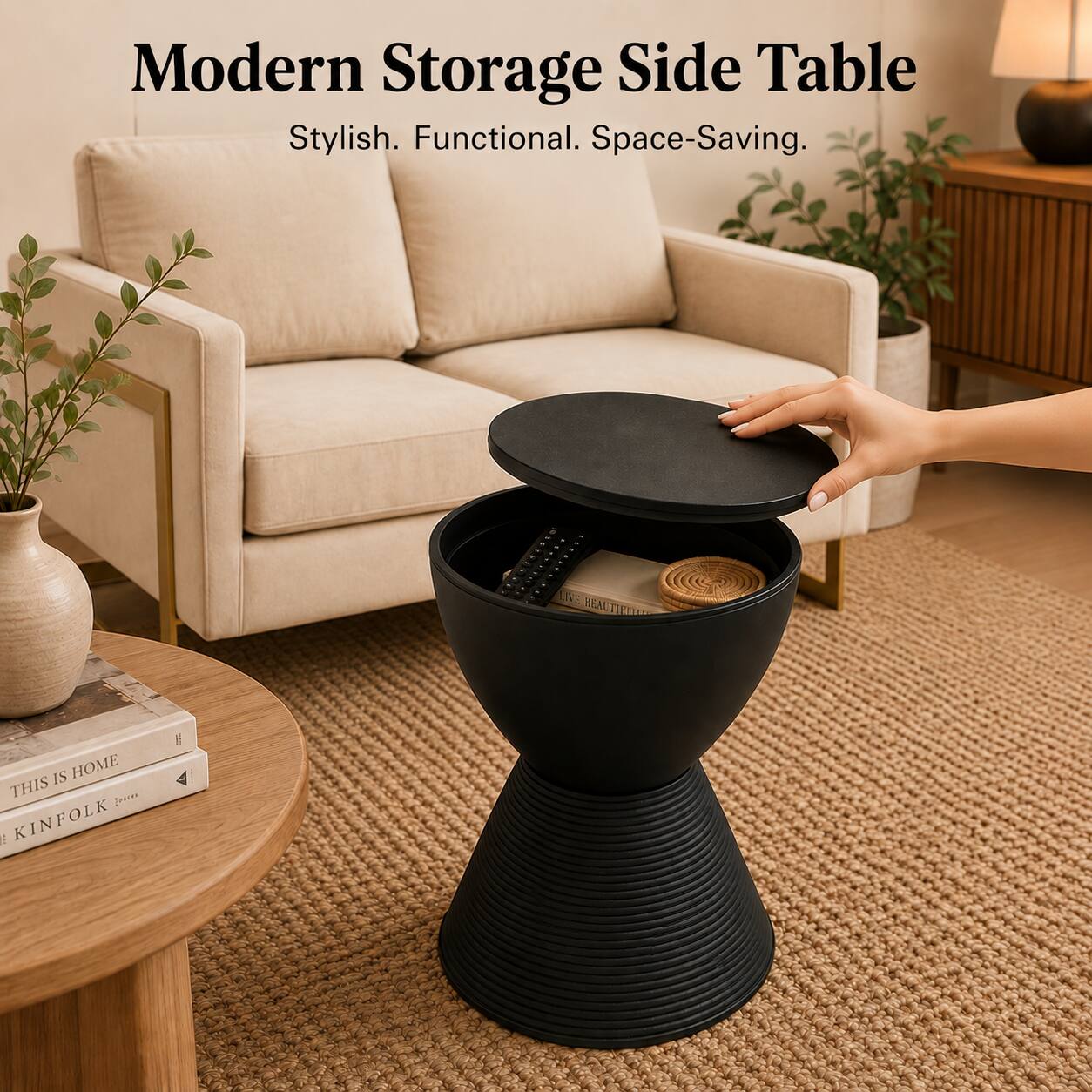 Modern Storage Side Table  
Stylish. Functional. Space-Saving.  

LIVE BEAUTIFUL  
IS HOME THIS from ... KINFOLK