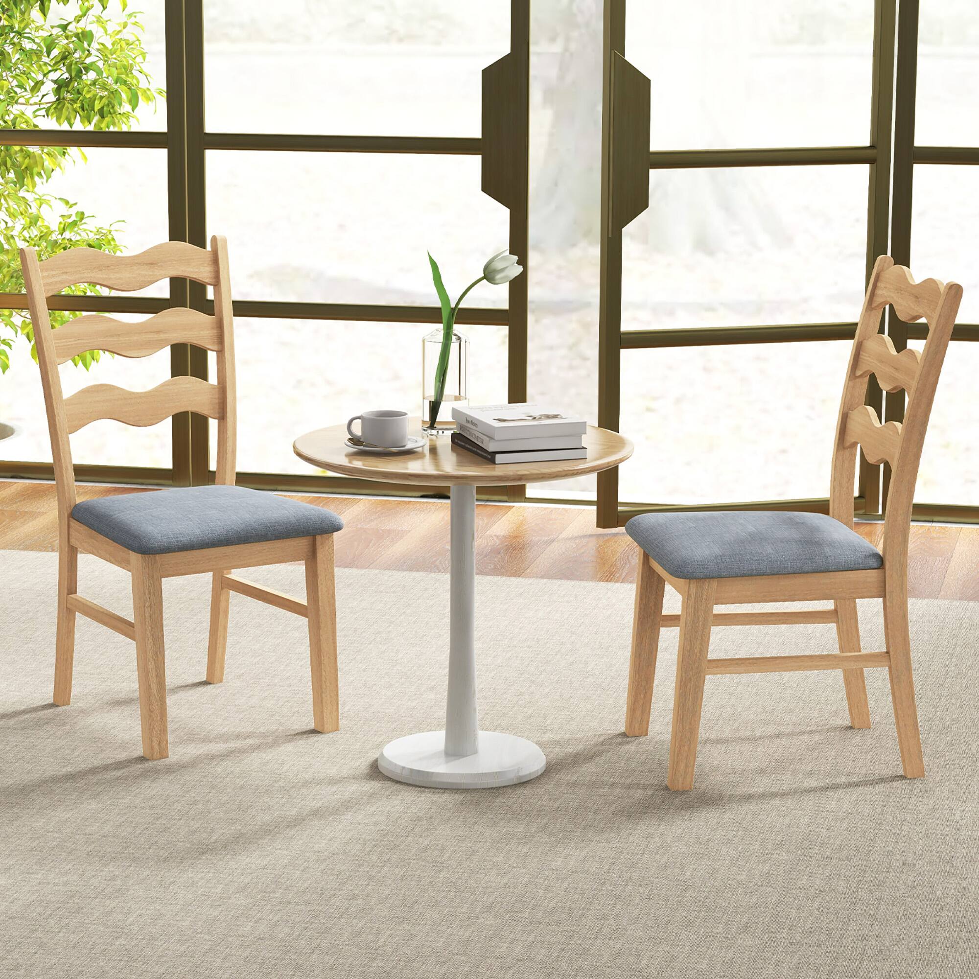 Alt View 4. Gymax - Gymax Dining Chair Set of 4 w/ Padded Seat Hollowed Wave Backrest Rubber Wood Frame - Natural, Grey.