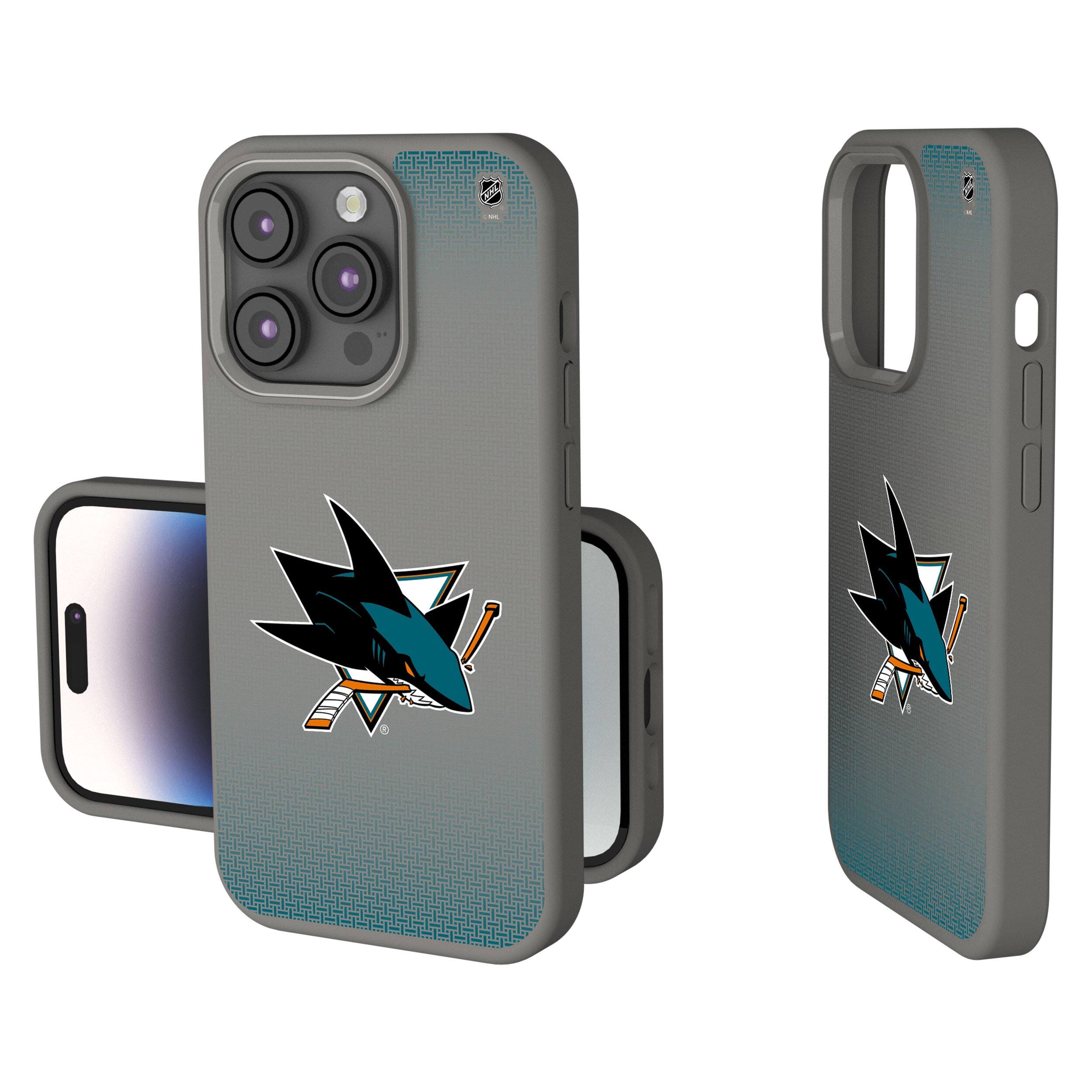 Front. Keyscaper - San Jose Sharks Linen Logo iPhone Soft Touch Case - 14 Pro - Gray.