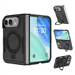 Dteck - For Apple iPhone Duo Rugged Phone Case,Compatible With Magsafe,Dual-layer Hard PC+TPU Non-slip Ring Kickstand Cover - Black
