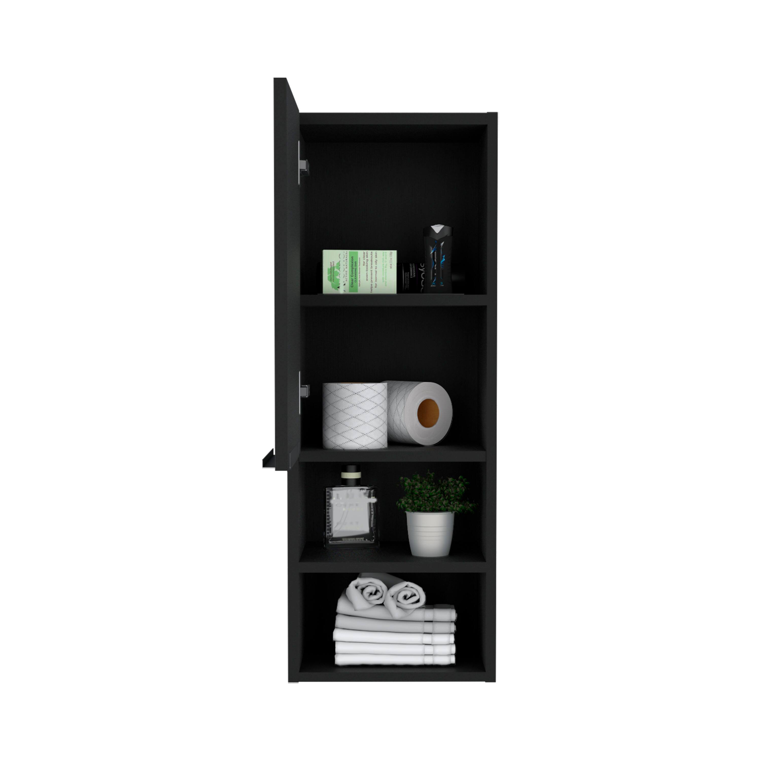 Alt View 2. TuHome - Mila Bathroom Cabinet, Two Interior Shelves, Two External Shelves, Single Door Cabinet - Black.